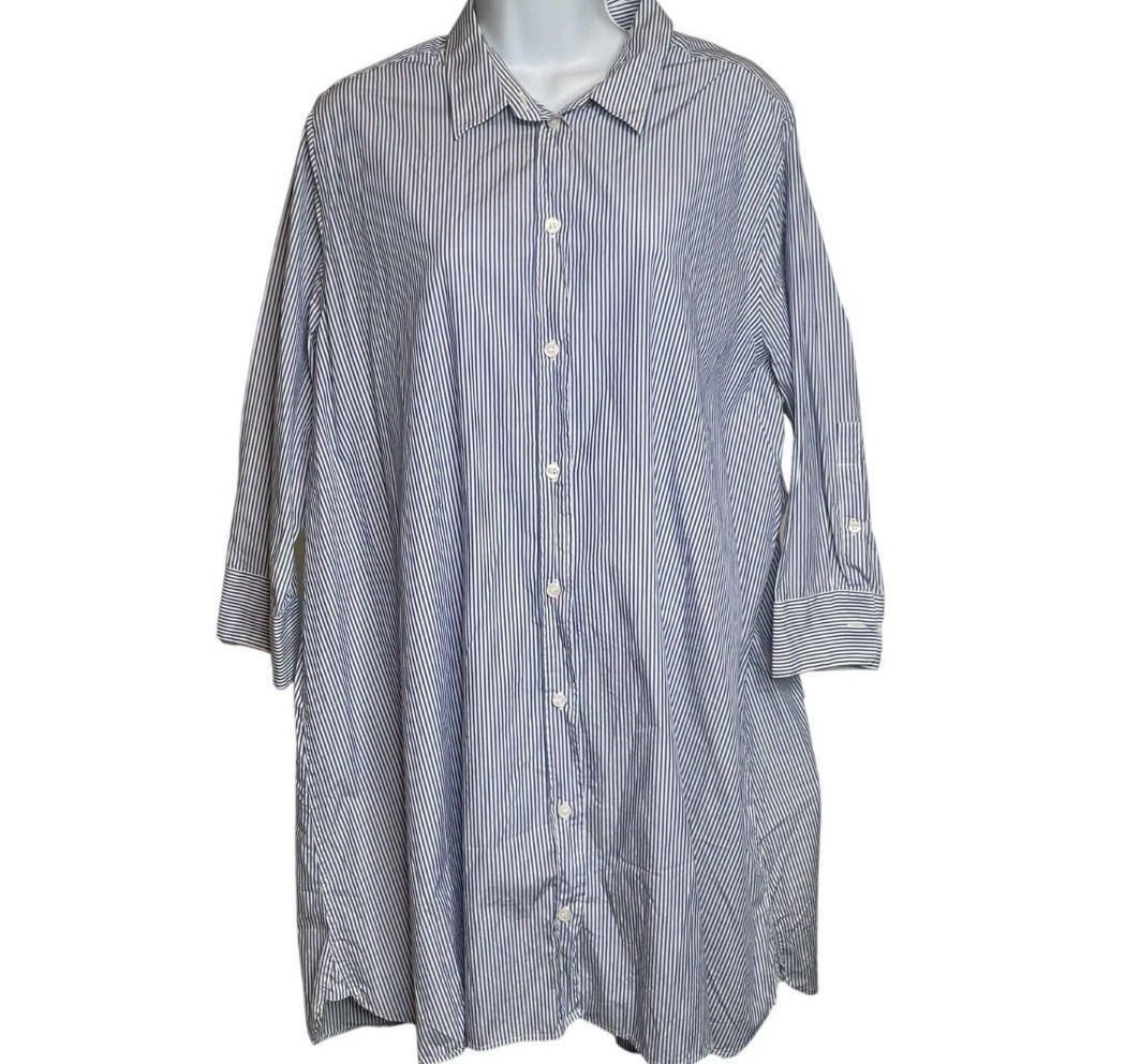 Filippa K Women’s Y2K Blue Button Up Tunic Shirt Dress Size L Oversized New Wave