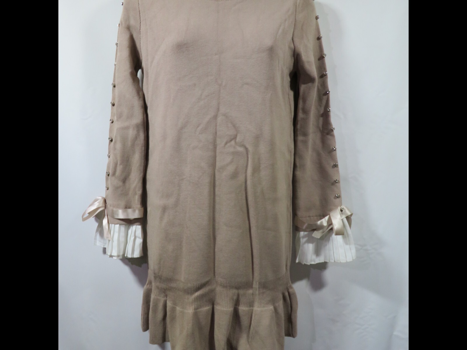 Laetitia Mem Jumper Dress One Size Beige Cuff & Collar Frills Gems BNWT