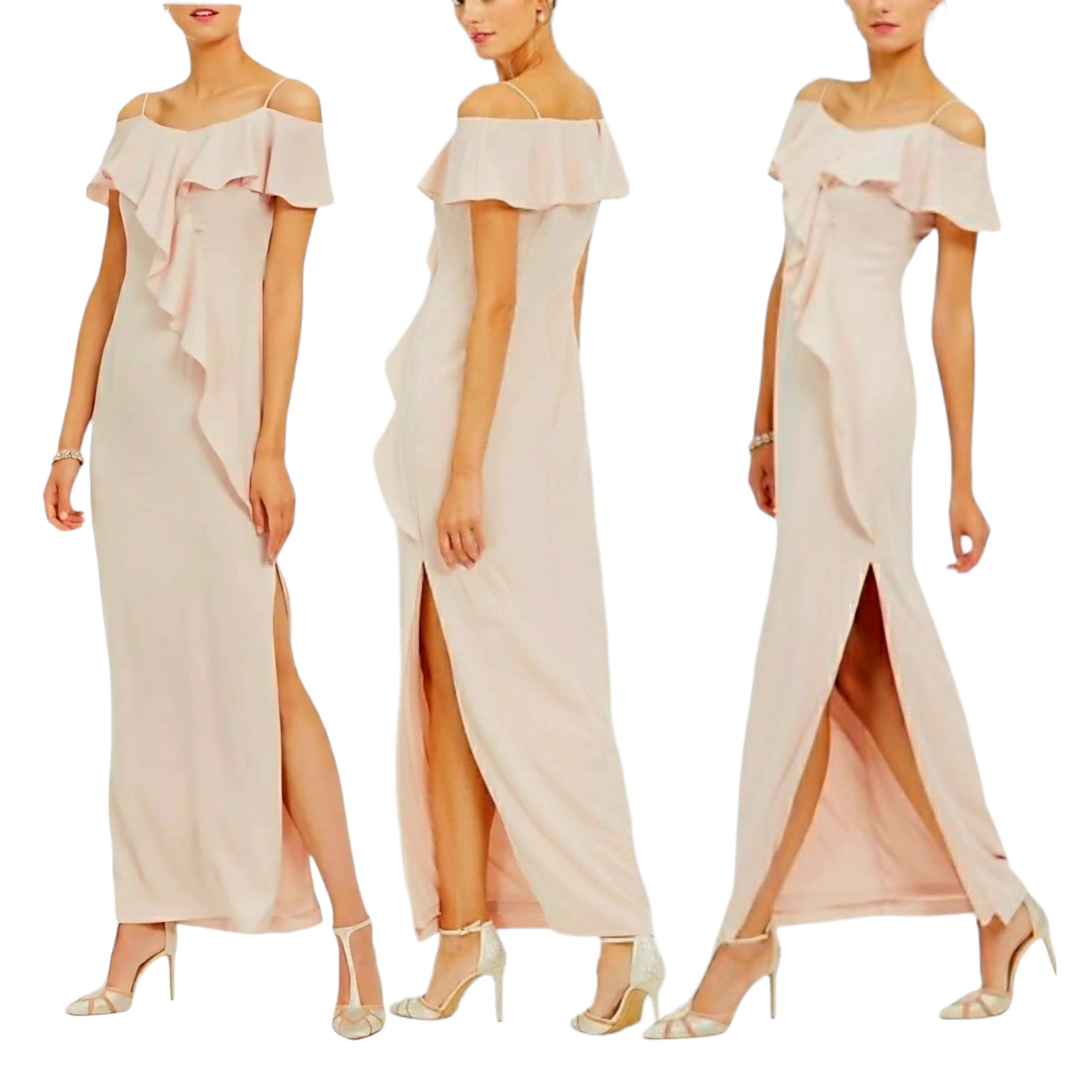 Adrianna Papell Maxi Dress 2 Womens Off Shoulder Ruffled Dusty Rose Pink Chiffon