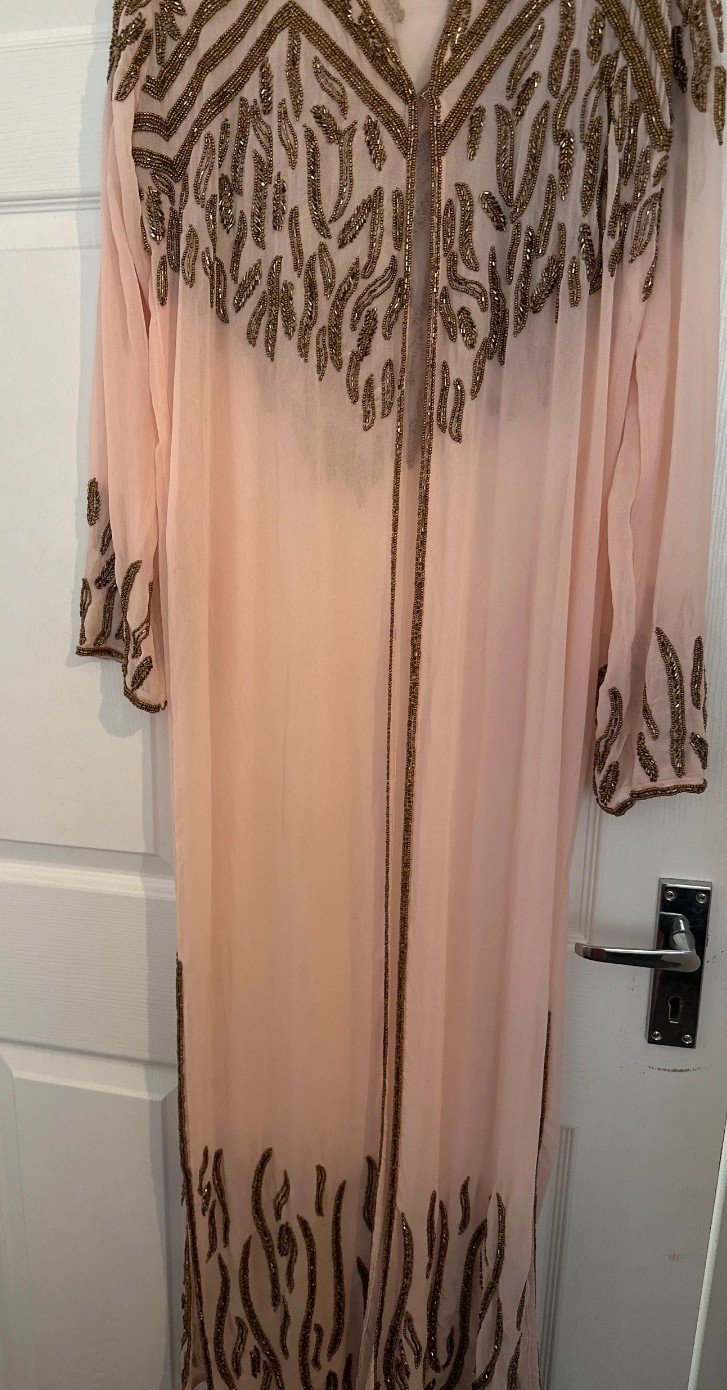 Luxury Open Abaya Jacket & Silk Slip Set Beaded Eid Wedding party Maxi Dress