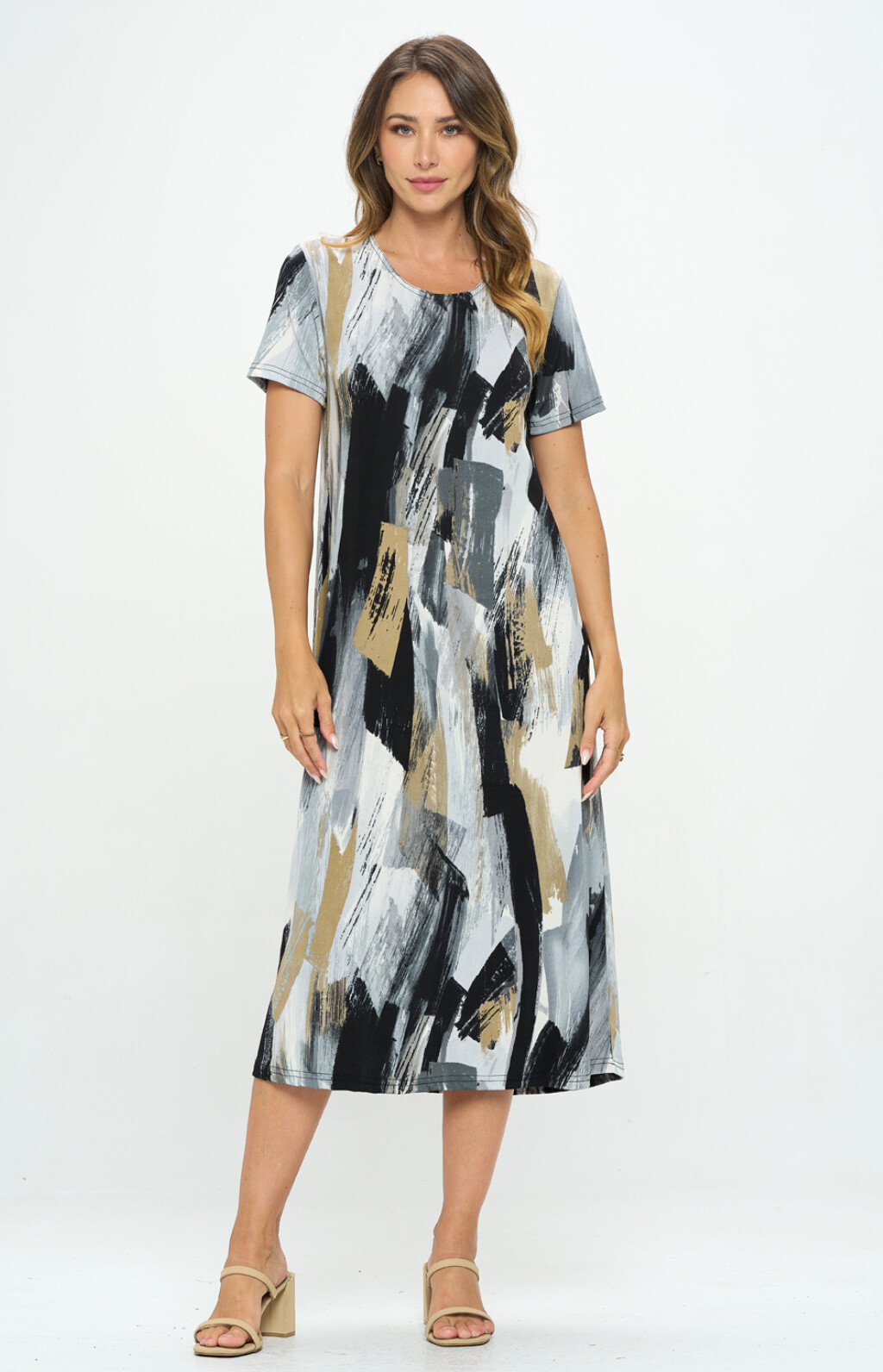JOSTAR Black Grey Taupe LONG DRESS Slinky Poly Spandex Knit S M L XL 2X 3X