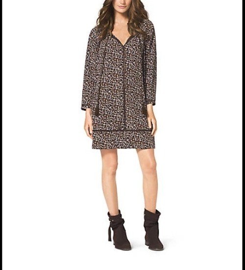 Michael Michael Kors Tunic Dress Size Small Leopard Print Tassel Tie V Neck