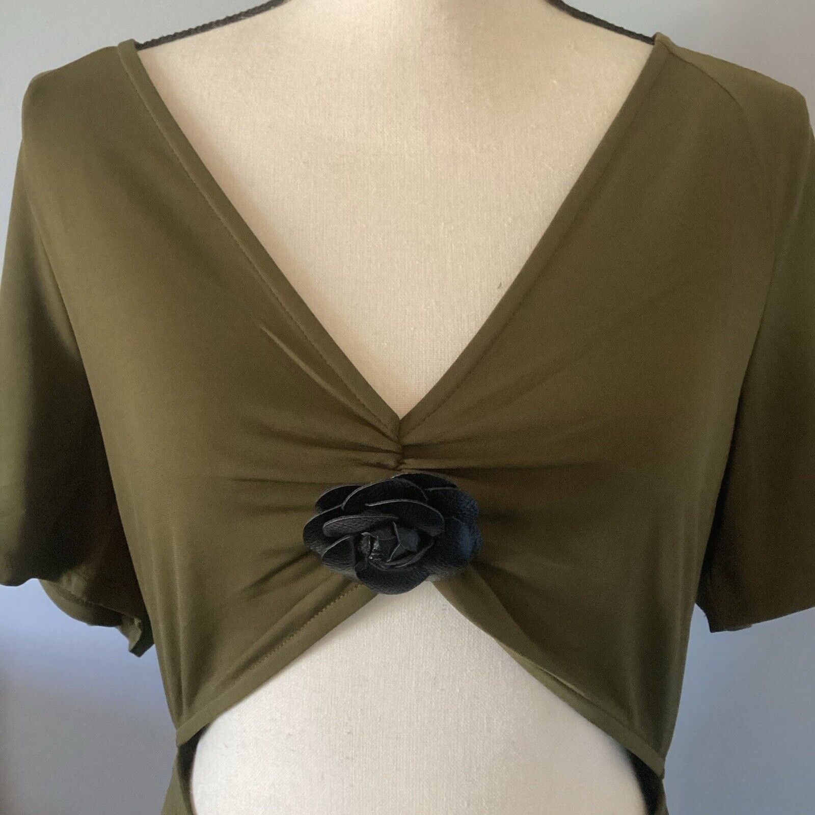 We Wore What Cutout Middrift Military Olive Green Asymmetric Midi Dress Size LG