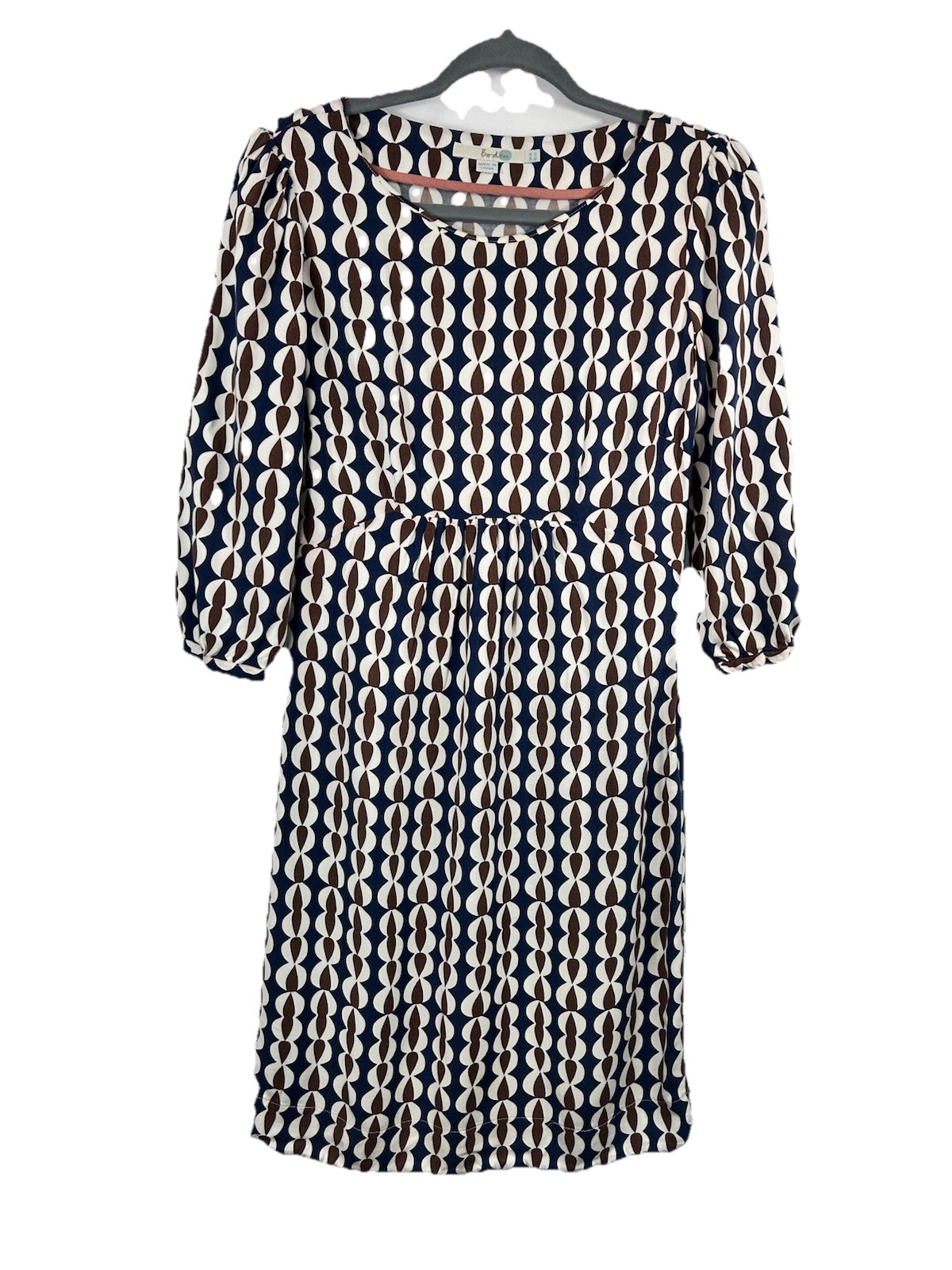 Boden Retro 60s Style Geometric Jersey Dress Blue Brown Mod Aesthetic Size 4L