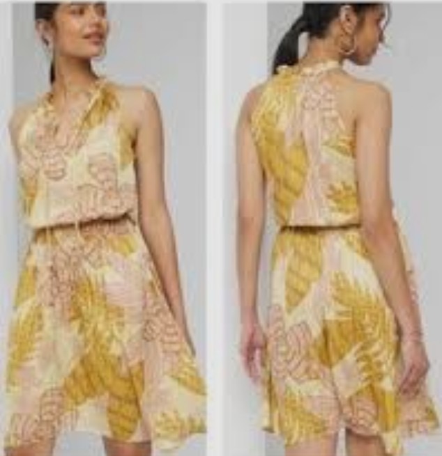 White House Black Market Womens Yellow Pink Sleeveless Fit & Flare Dress Size 10