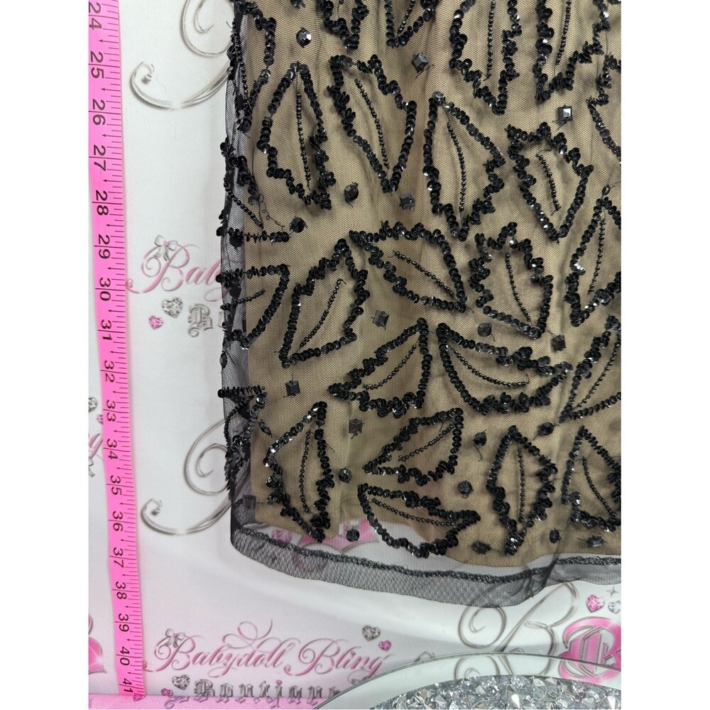 Suzy Shier dress sequins sparkly Black and Tan Beaded Cocktail Dress