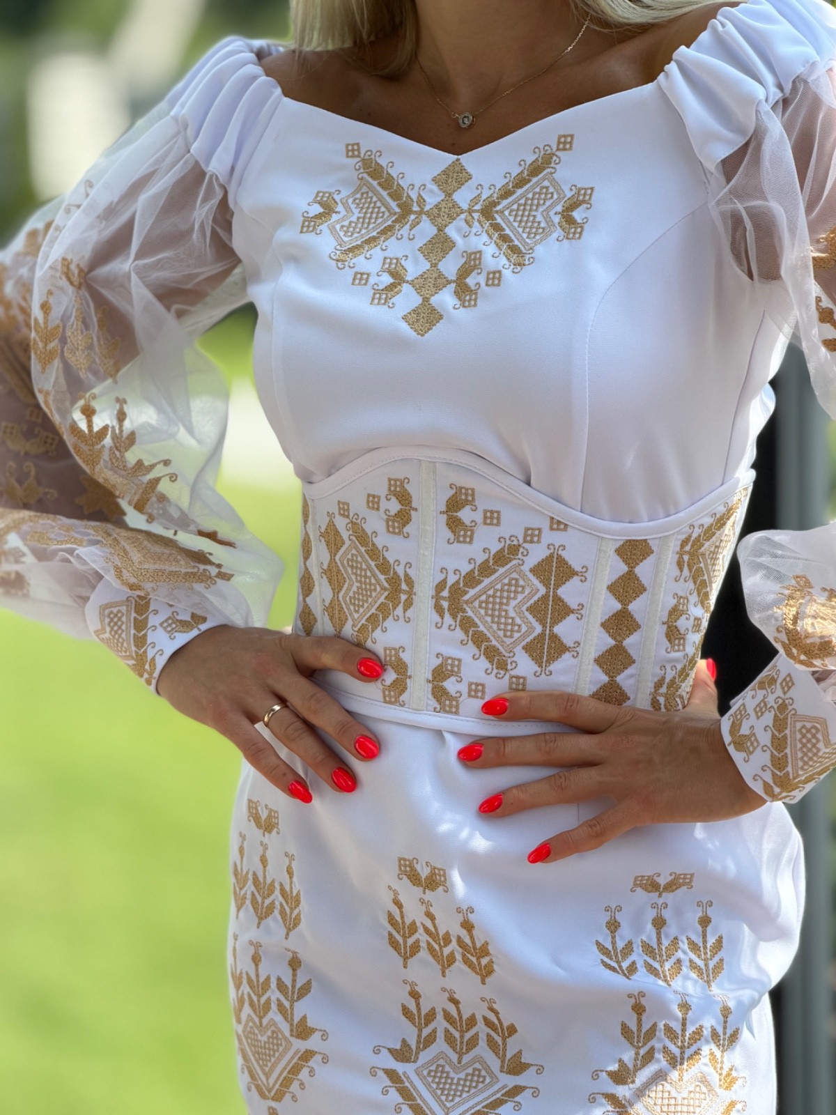 Ukrainian Embroidered Mini Dress Vyshyvanka White Off Shoulder Corset