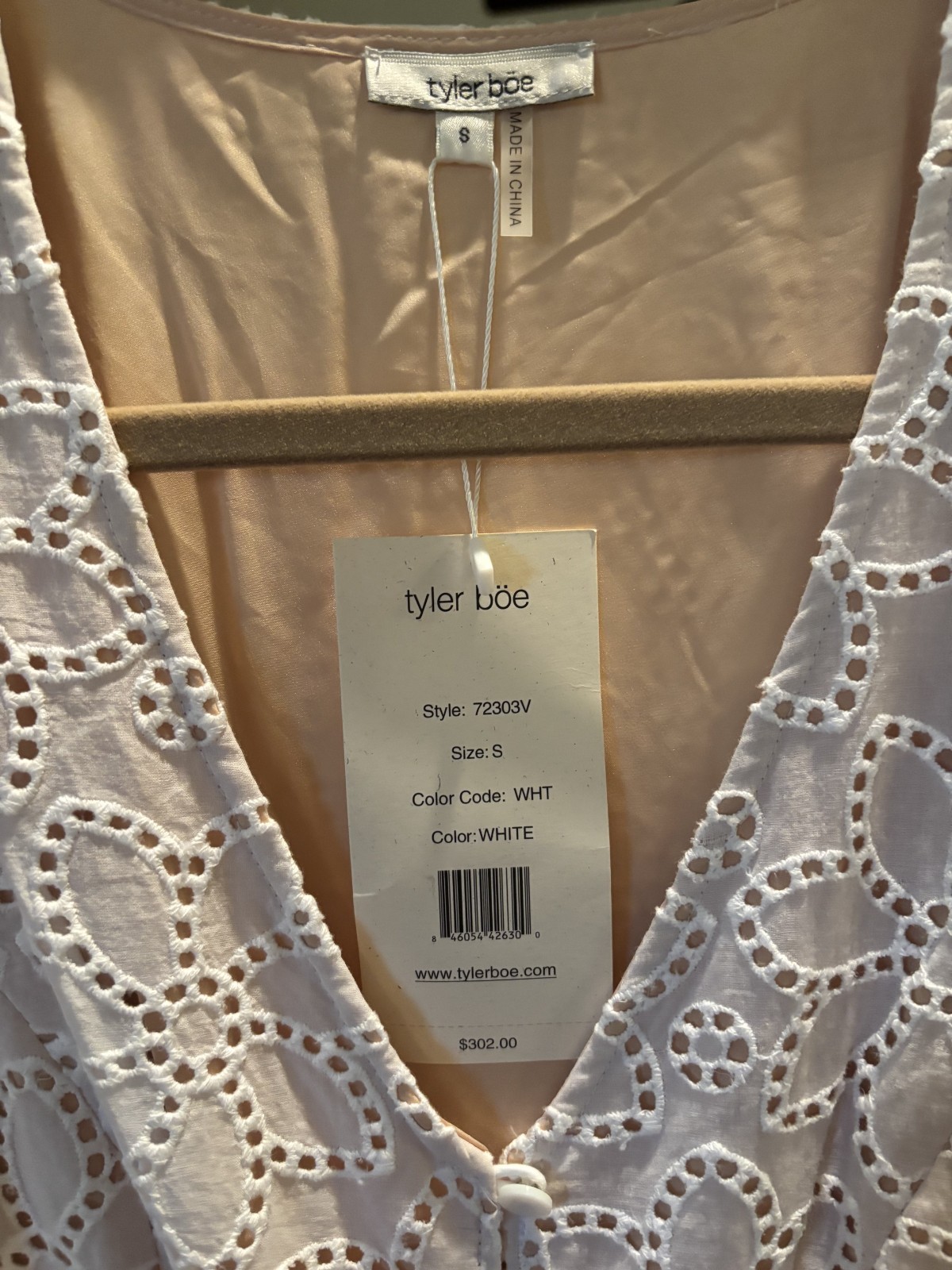 Tyler Boe Sabrina Midi White Lace V-neck 3/4 Sleeve dress Women’s Sz S NWT $302