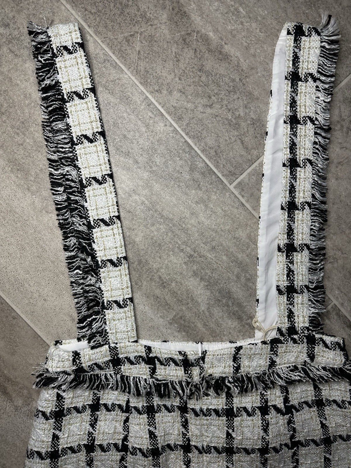 Seven7 Tweed Suspender Mini Skirt NWT Women’s Large Black White Plaid Fringe Y2K