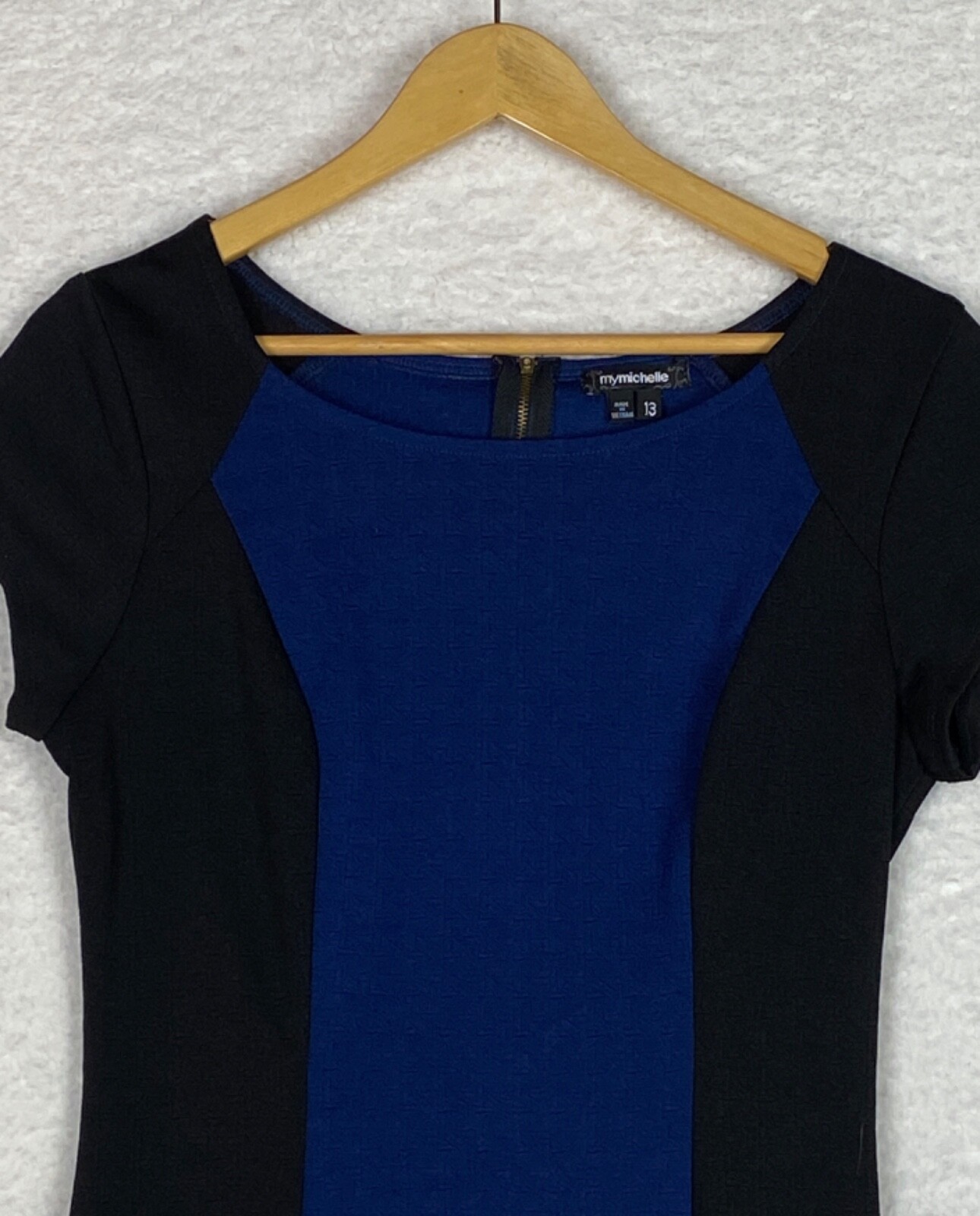 My Michelle Sheath Dress Junior 13 Color block Textured Short Sleeves Office