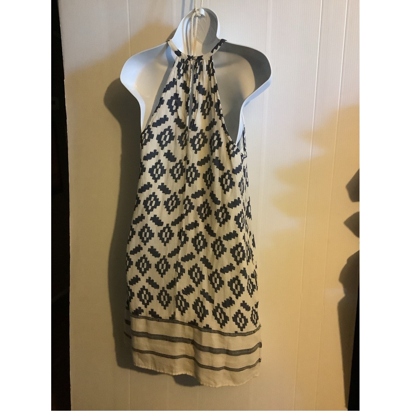 Lucky Brand Navy and Cream Geometric Halter Dress