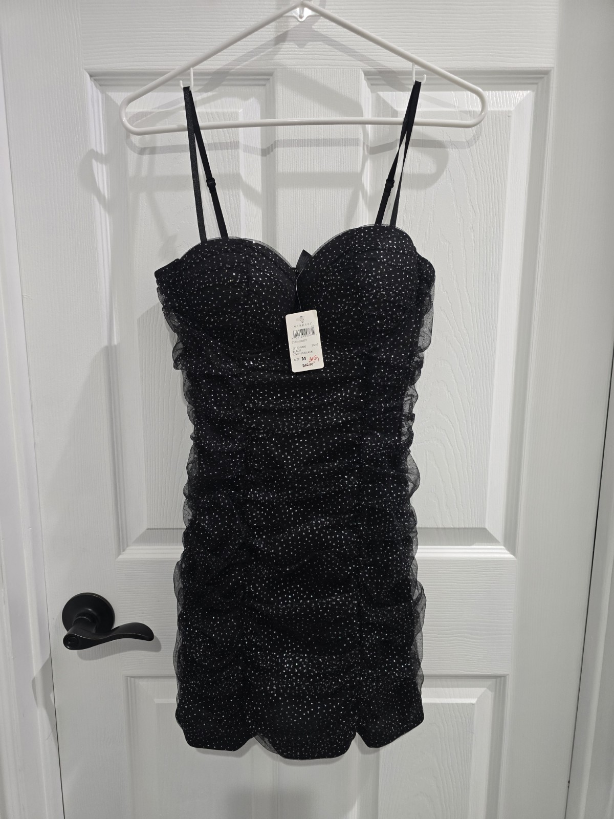 Windsor Sexy Black Mesh Ruched Dress With Glitter Cocktail Formal Size M NEW