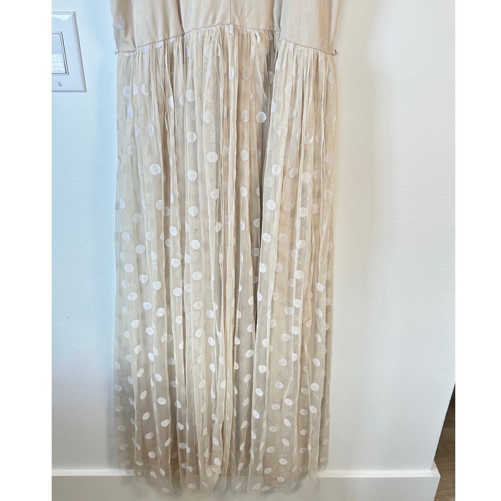 Lovely Grace Beige Polka Dot Maxi Ruffle Dress Women XL Ballet Tulle