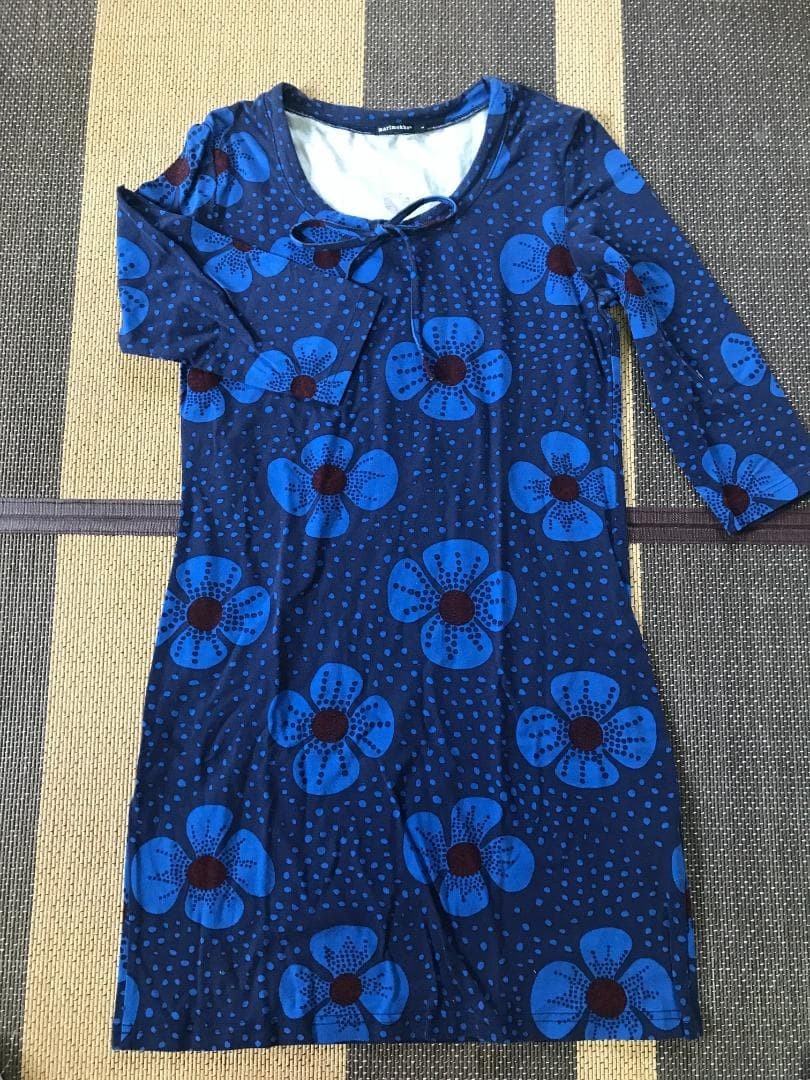 Marimekko Floral Pattern Dress Cotton S Black Used