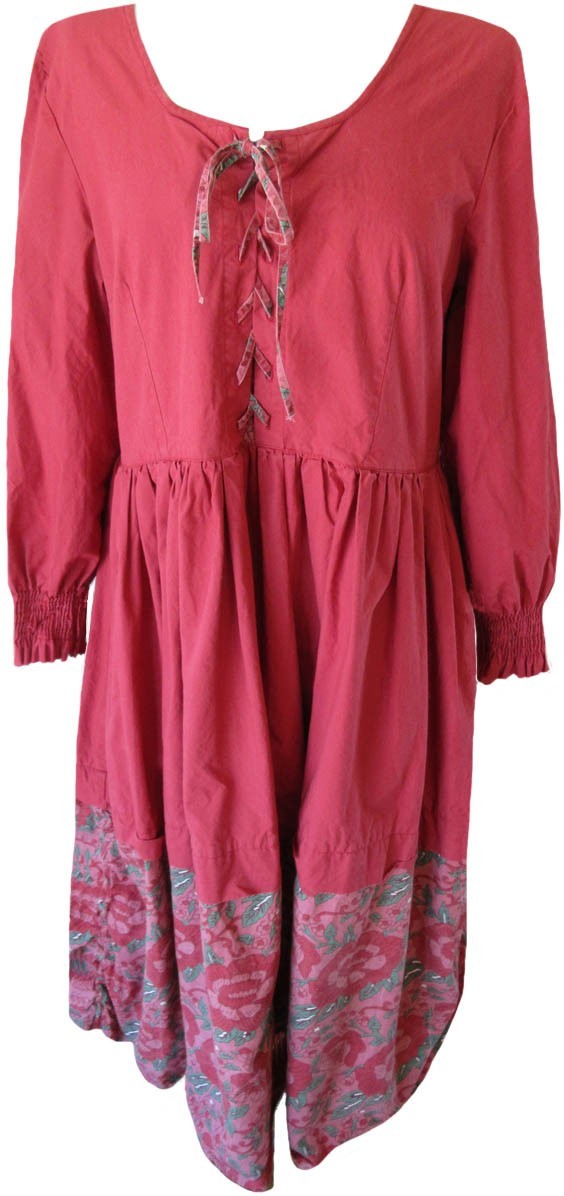 Ewa i Walla Raspberry and Floral Print Dress w/ Scrunchy Piping Around Skirt
