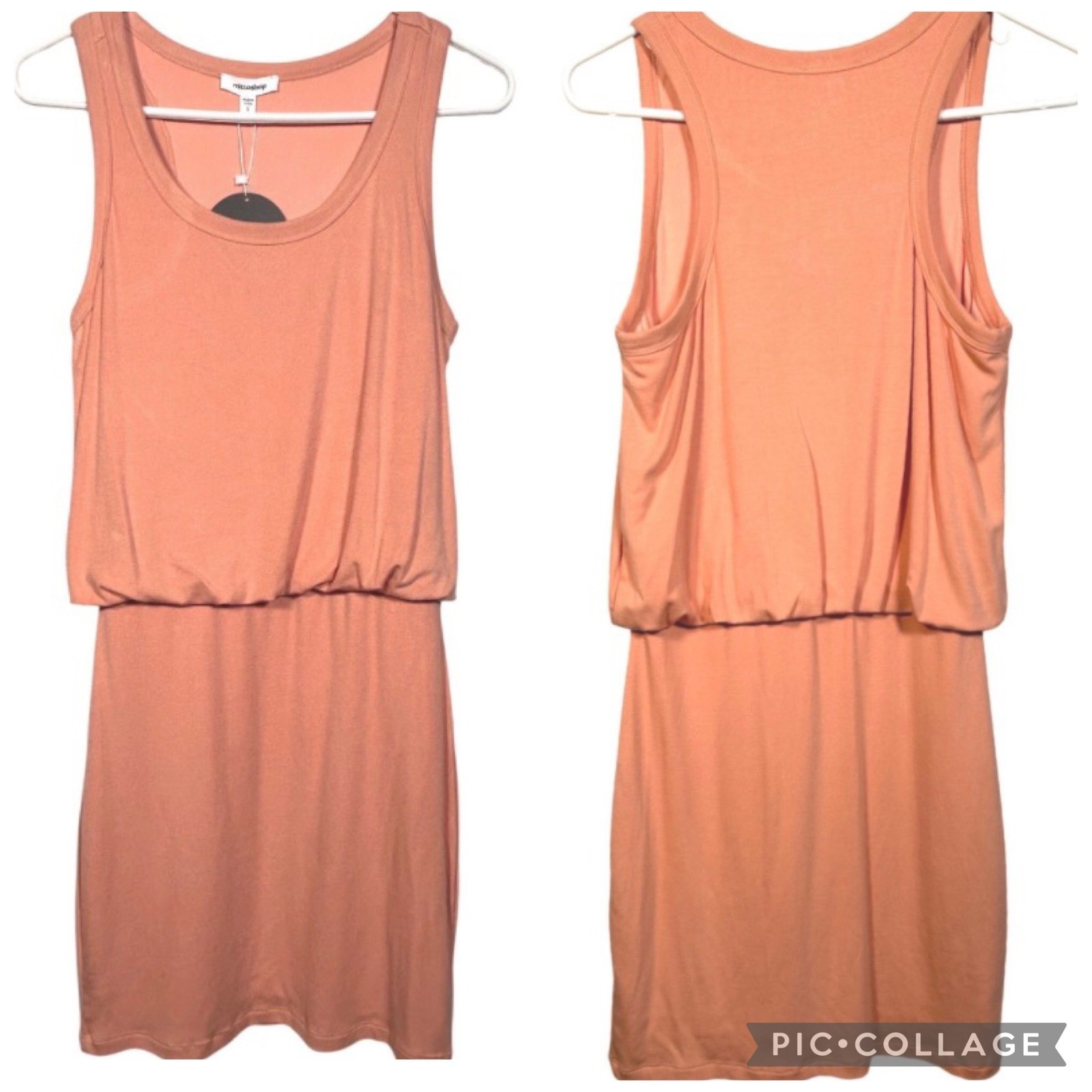 Mittoshop Peach Coral Blouson Mini Dress Sleeveless Scoop Neck Small Beachy NEW
