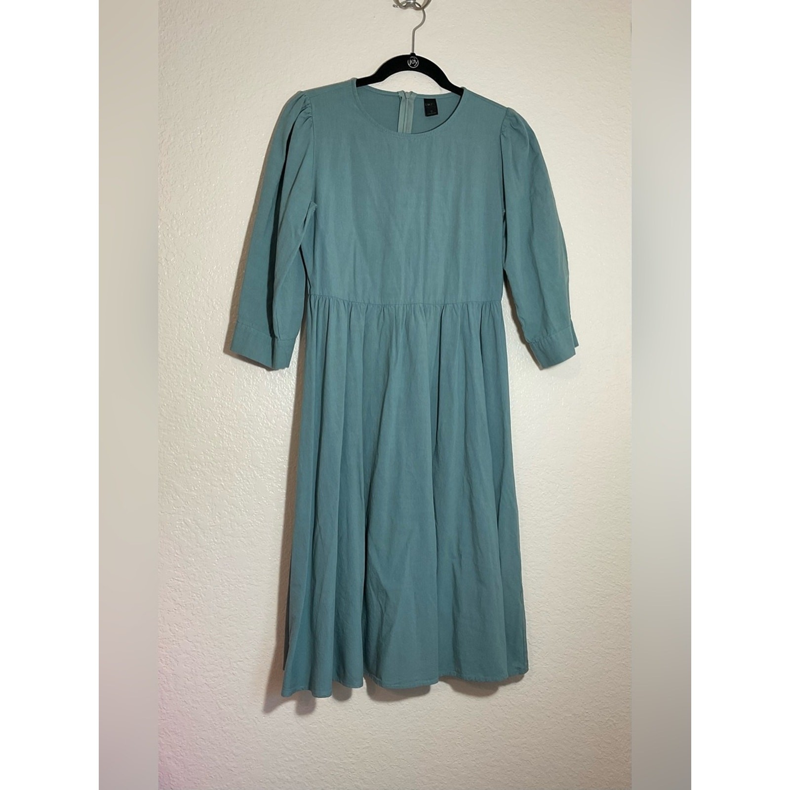 DAZY Sage Green Midi Dress Size M Puff Sleeve Empire Waist Modest Casual