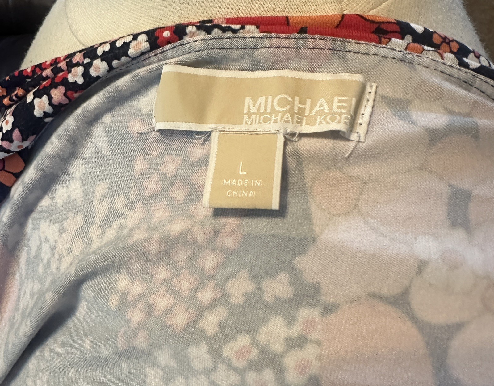 MICHAEL KORS FLORAL SPAGHETTI STRAP STRETCHY KNIT SUNDRESS SZ L BLUE WHITE RED