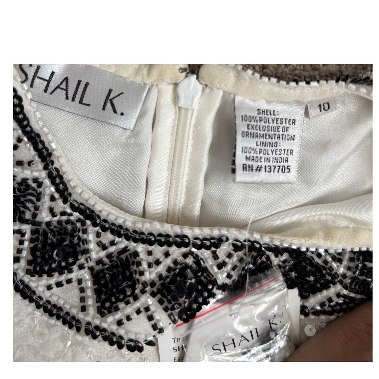 Shail K Ivory Black Beaded Sequins Sleeveless Cocktail Party Dress Size 10 NEW