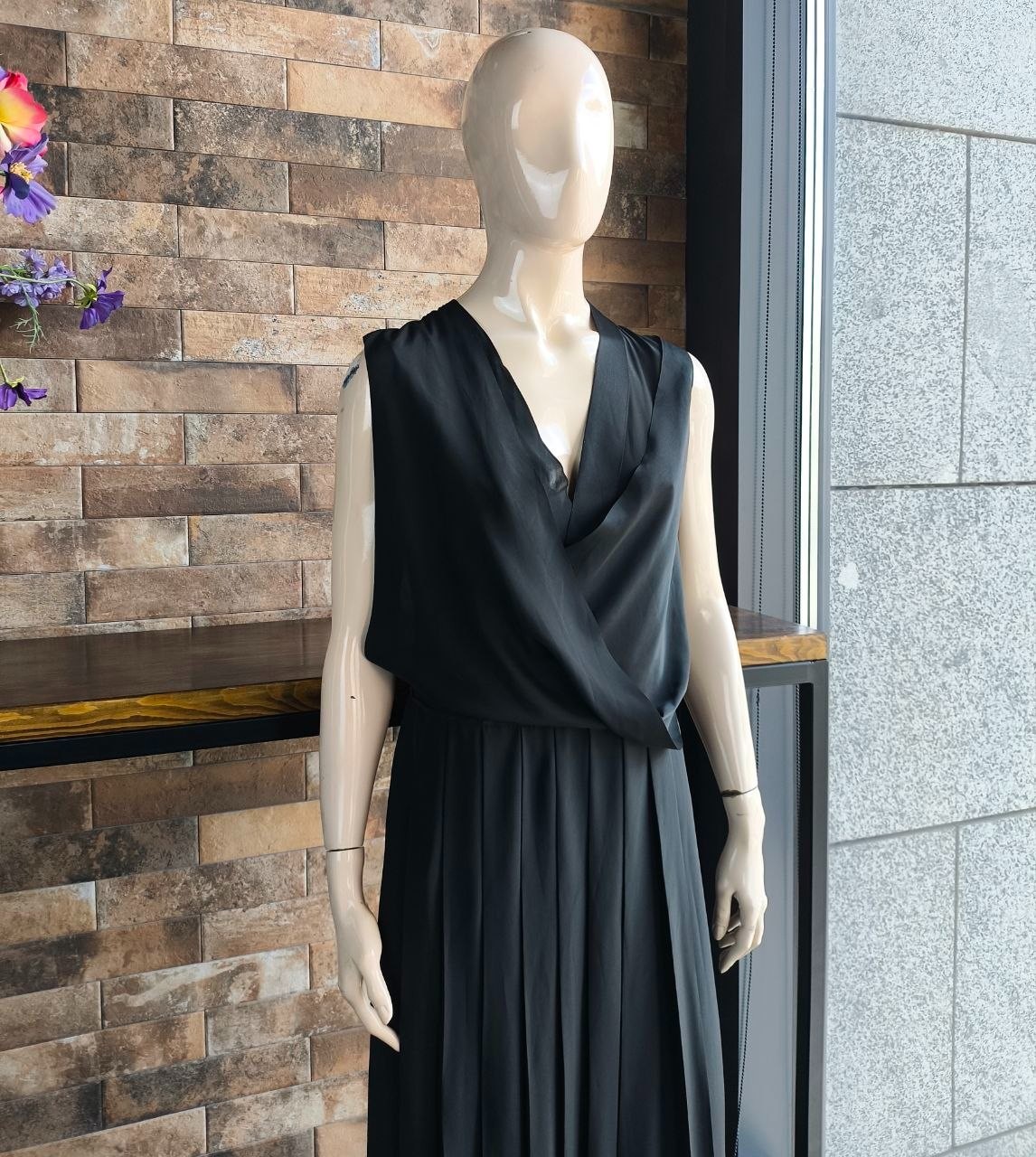 Cedric Charlier 2013 Black Asymmetric Pleated Evening Avant-garde Dress IT42