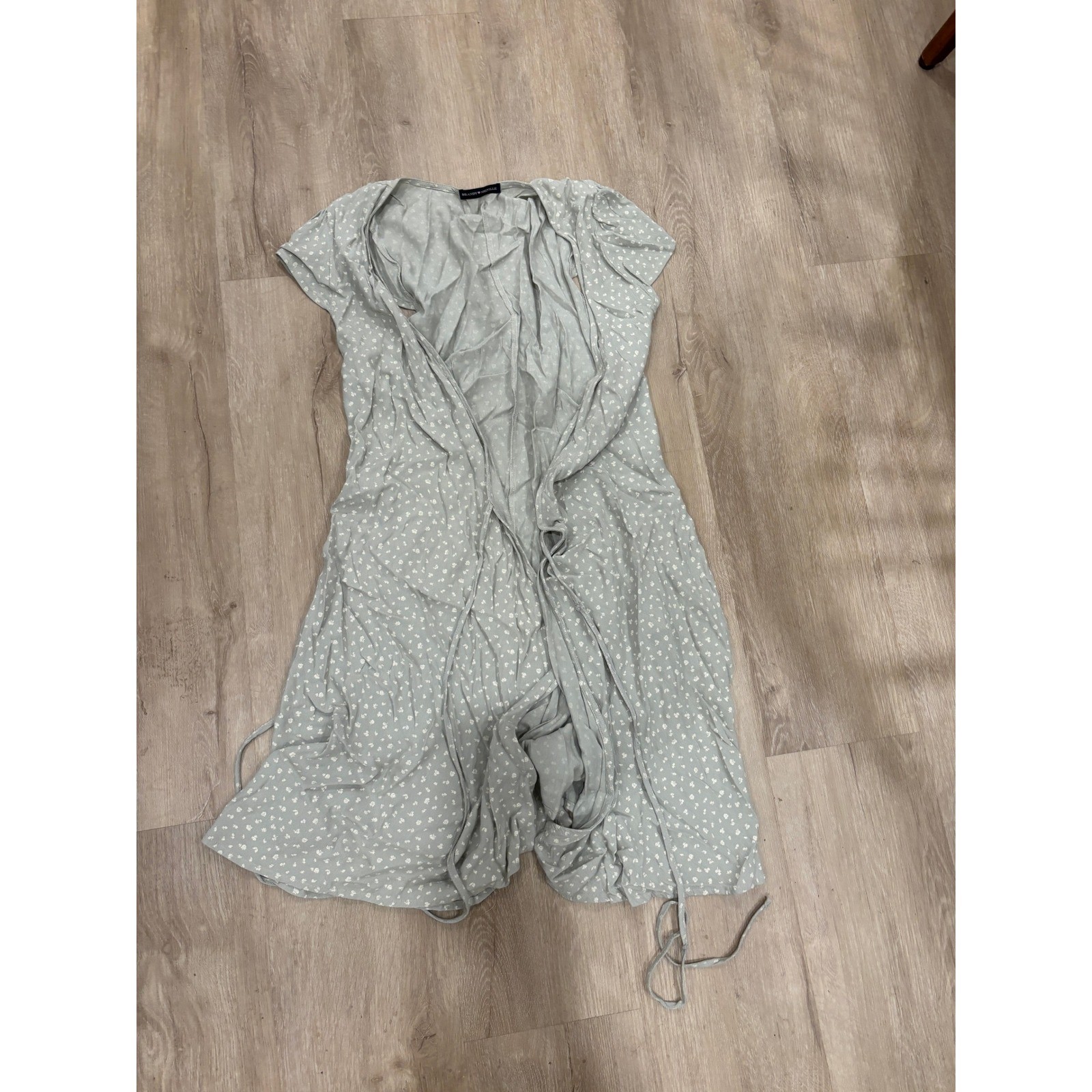 Brandy Melville Robbie Wrap Dress Sage Green Floral Short Sleeve Mini Dress