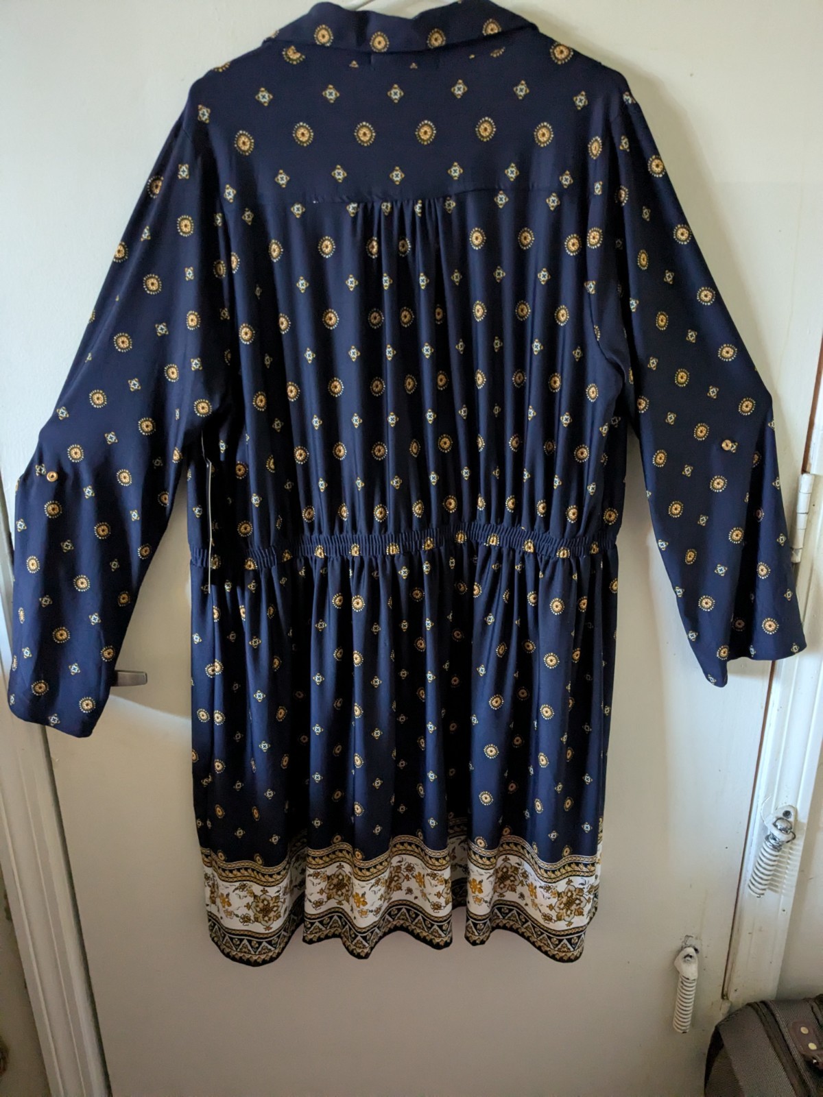 “Always Indigo” Plus Size 2X Navy Blue & Gold Collared Dress