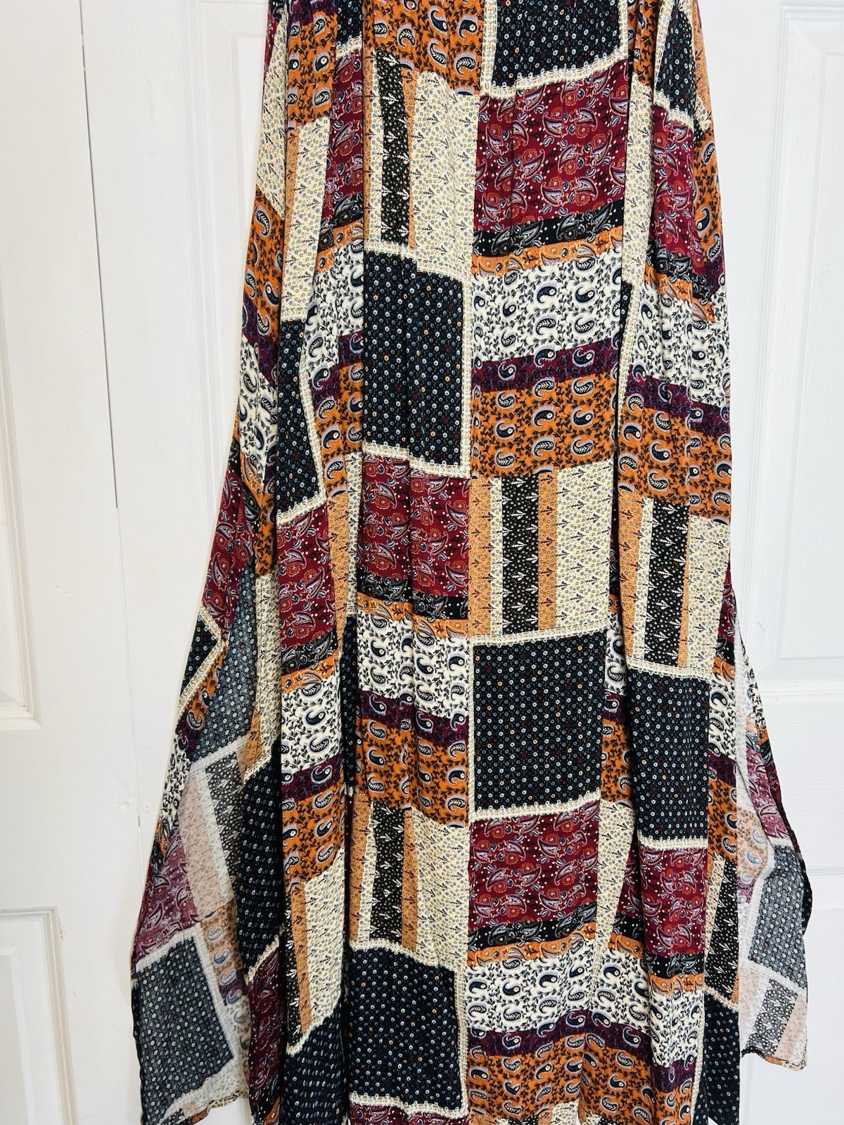 Natural Life Size L XL Patchwork Earth Tones Maxi Dress Boho Peasant Cottagecore
