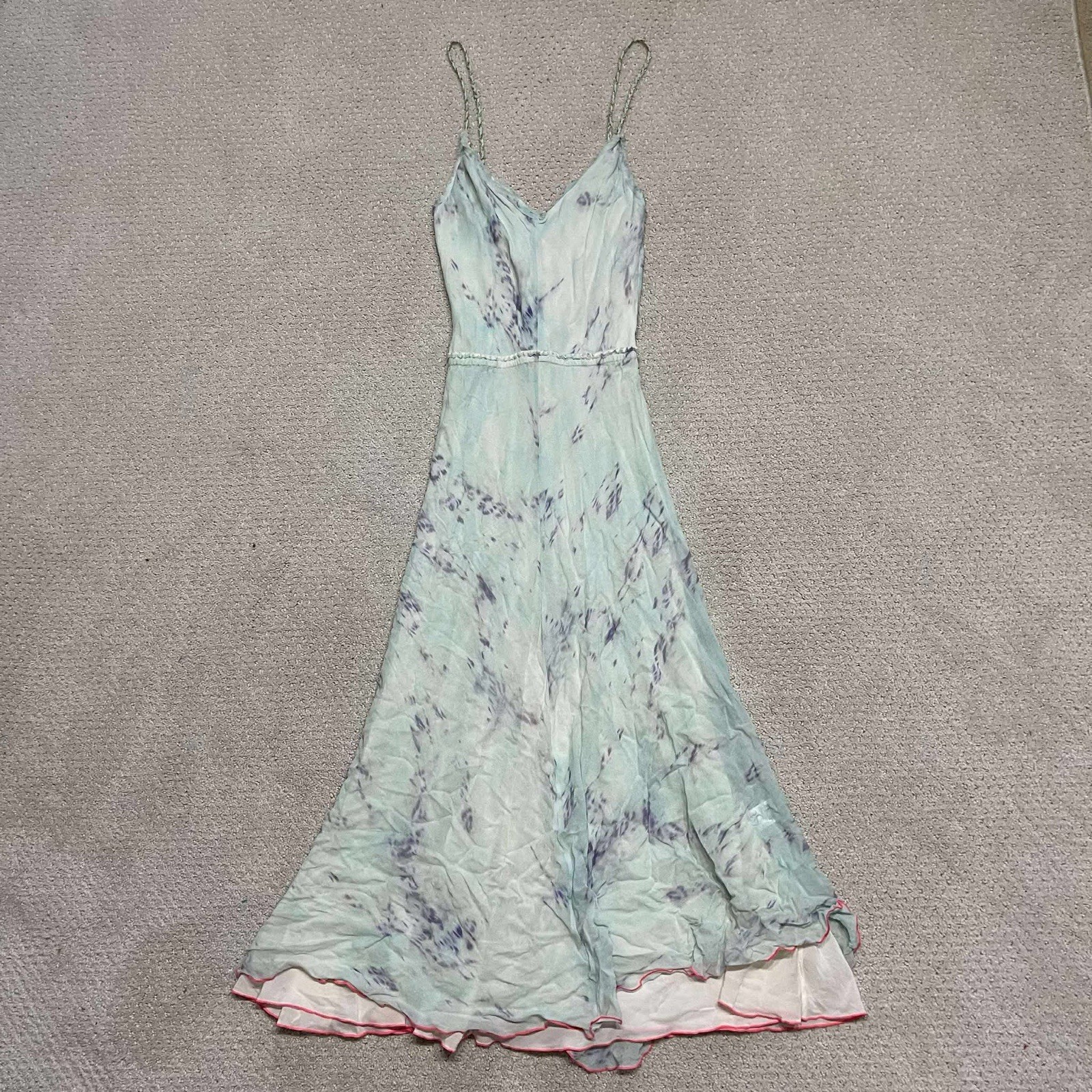 Love Shack Fancy Flowing Silk Fabric Lace Trim Detail Spaghetti Straps Size 0