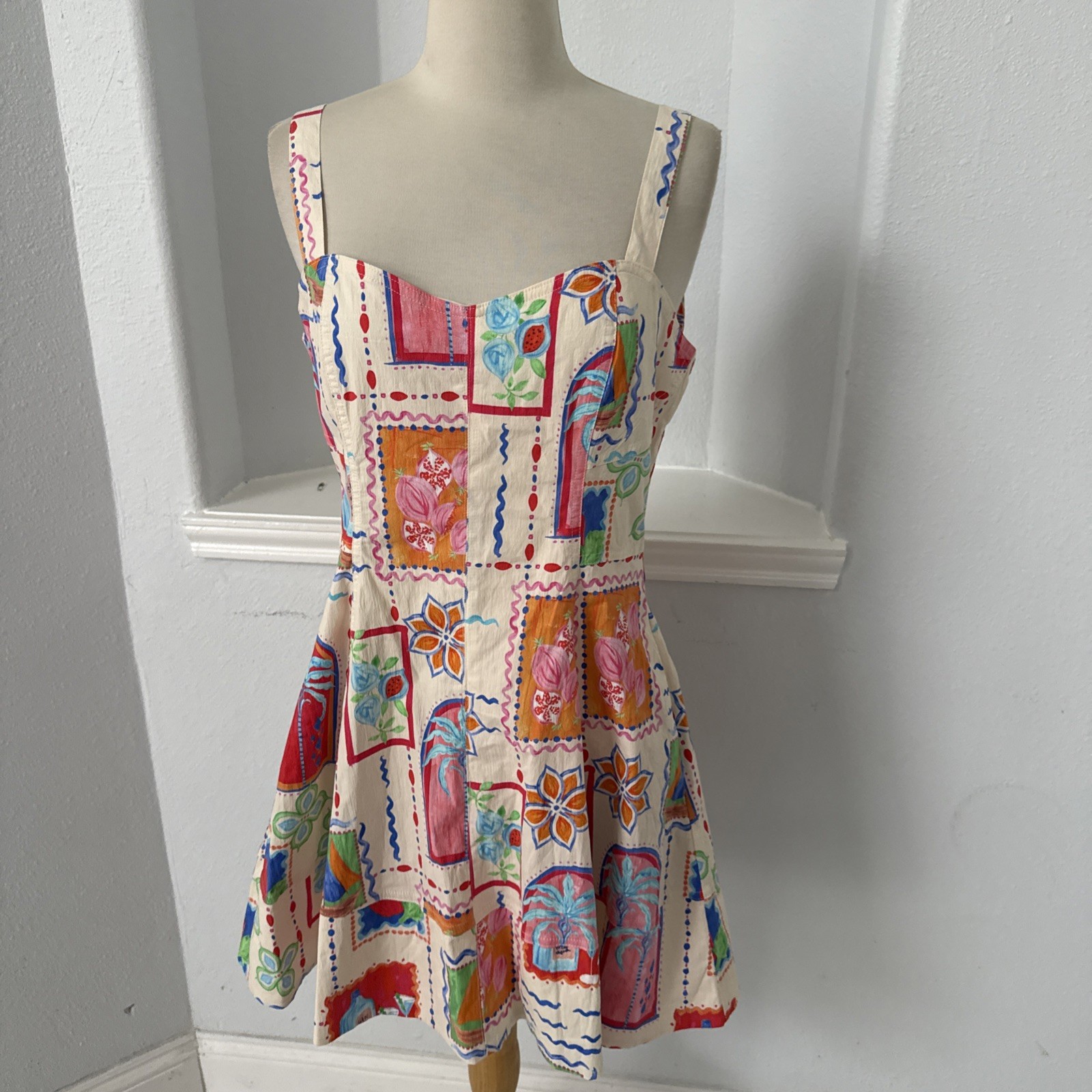 Avec Les Filles Mini Dress Womens 8 Boho Whimsical Festival Art Tropical Coastal