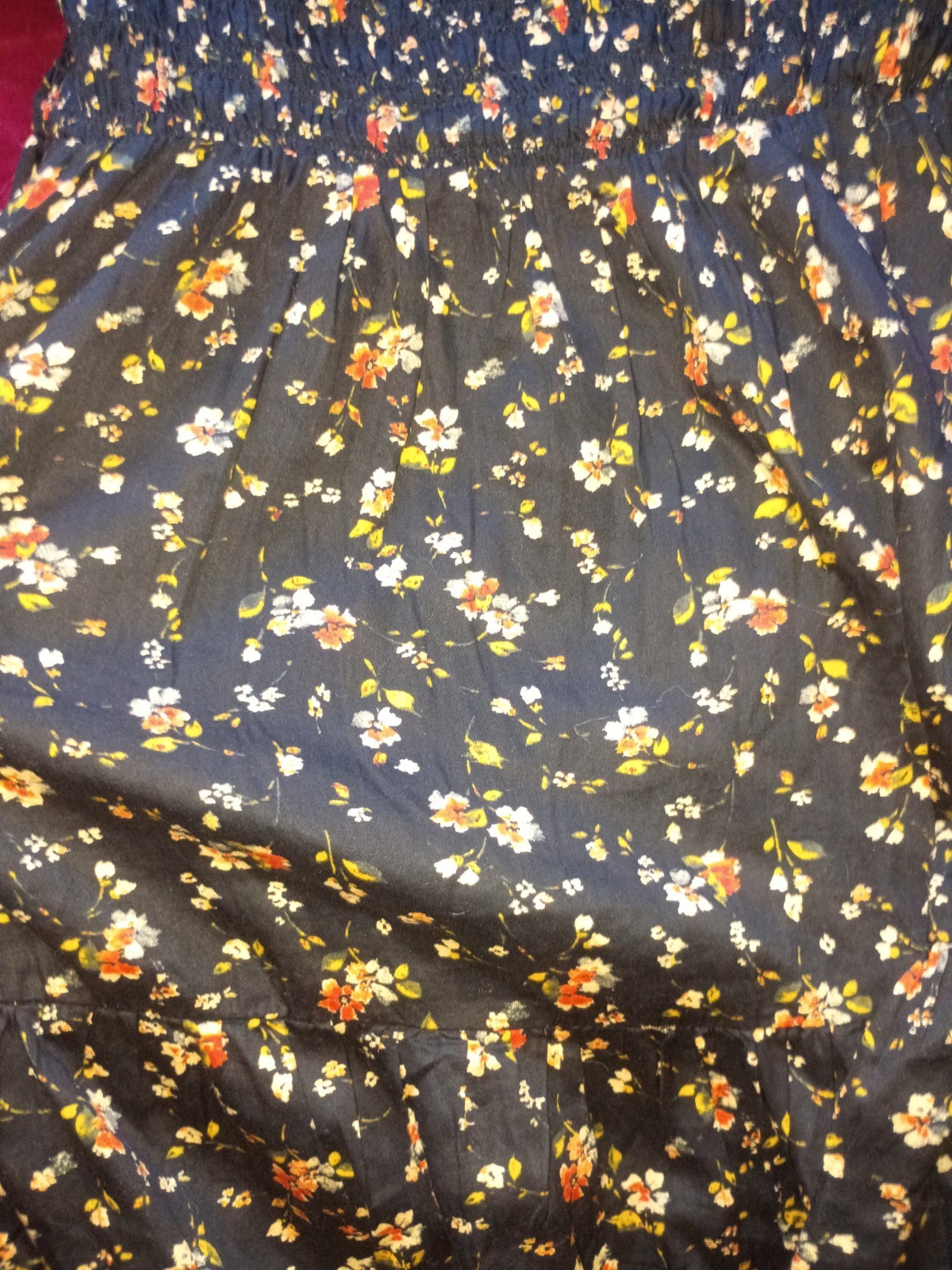 Gap Black And Floral Puff Sleeve Smocked Knee Length Dress Size Large