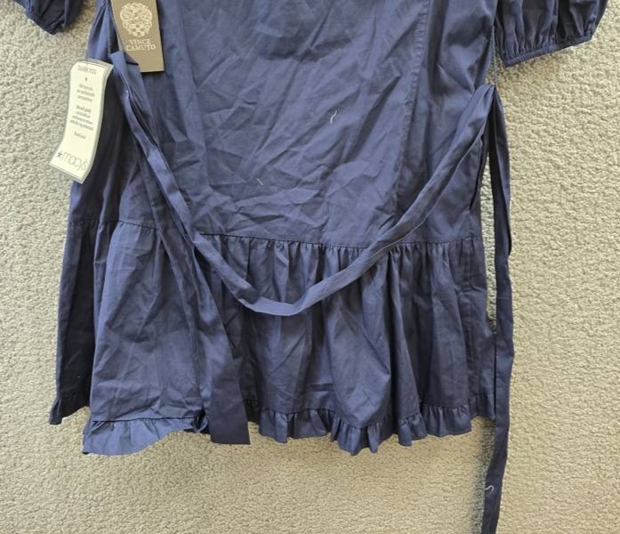 Vince Camuto Split-Neckline Elbow-Sleeve Tie Waist Dress Women’s 8 Navy Pullover