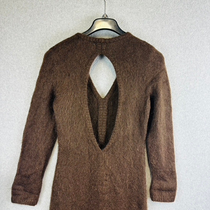 H&M Premium Womans Medium Dress Open-Back Mohair-Blend Dark Brown V-Neck