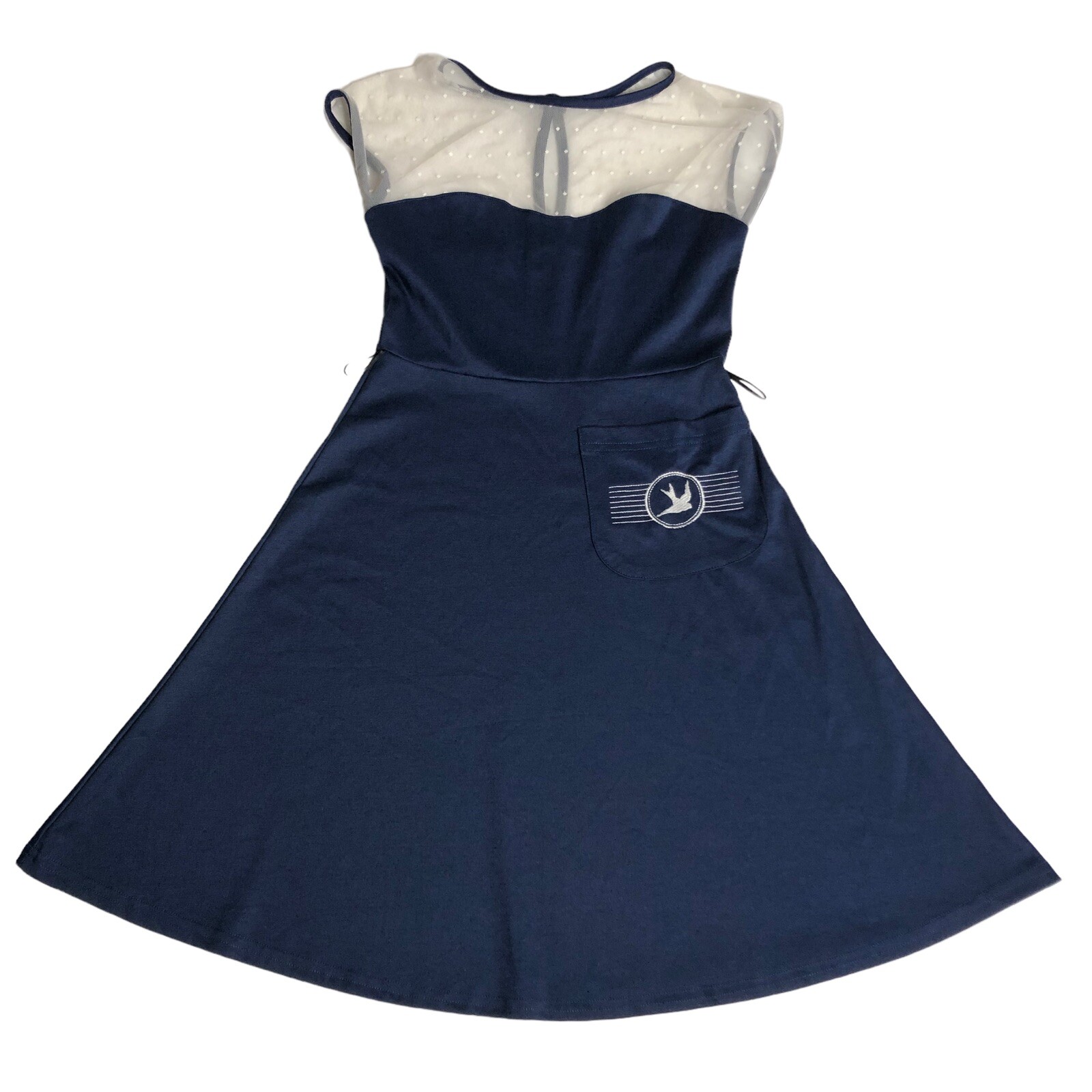 Rock Steady Dress Womens Small Blue Rockabilly Retro Pinup Swiss Dot Nautical