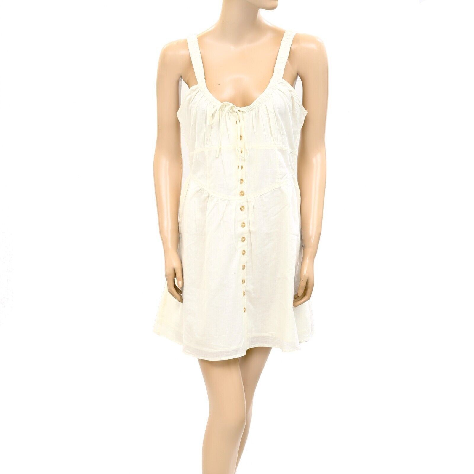 Urban Outfitters Azelia Button-Down Tunic Mini Dress Smocked Sleeveless S 255500