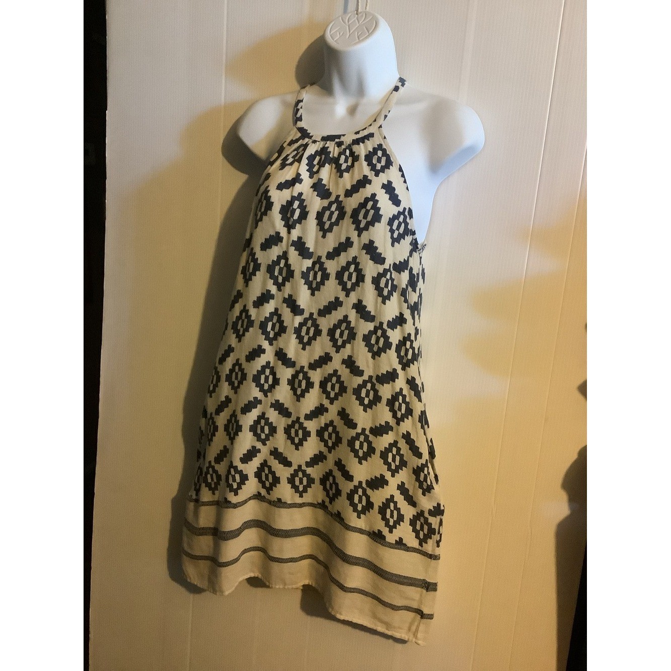 Lucky Brand Navy and Cream Geometric Halter Dress