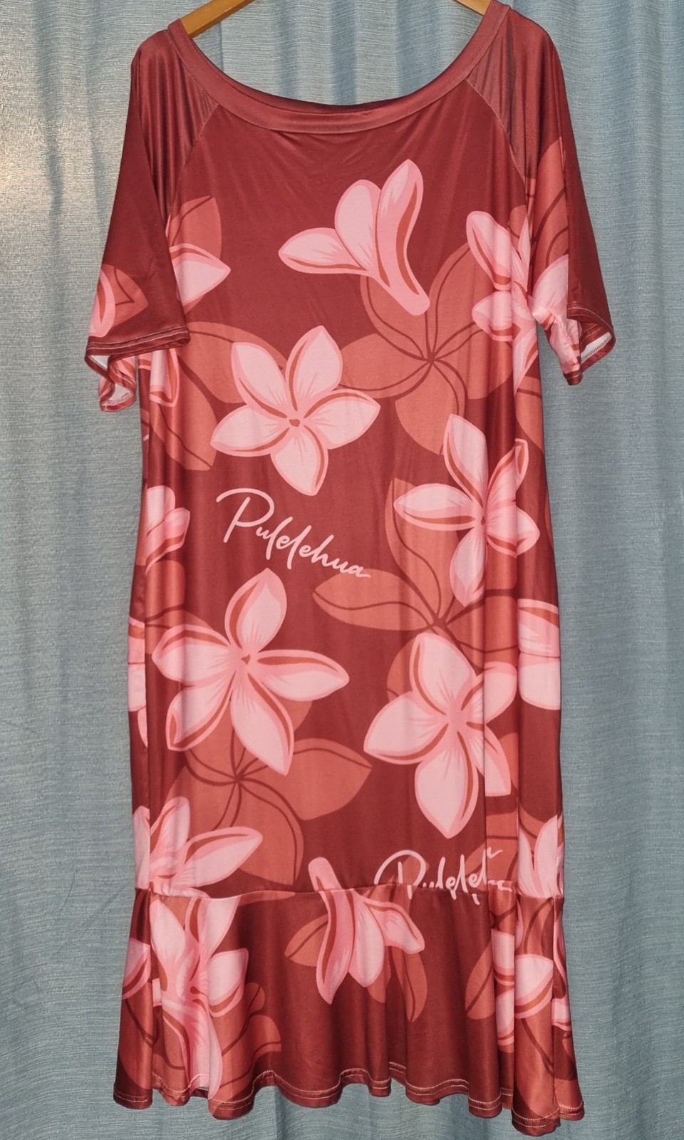 Hawaiian Aloha Friday Dress Pulelehua Maui Hawaii Sz L Plumeria Flower Rust