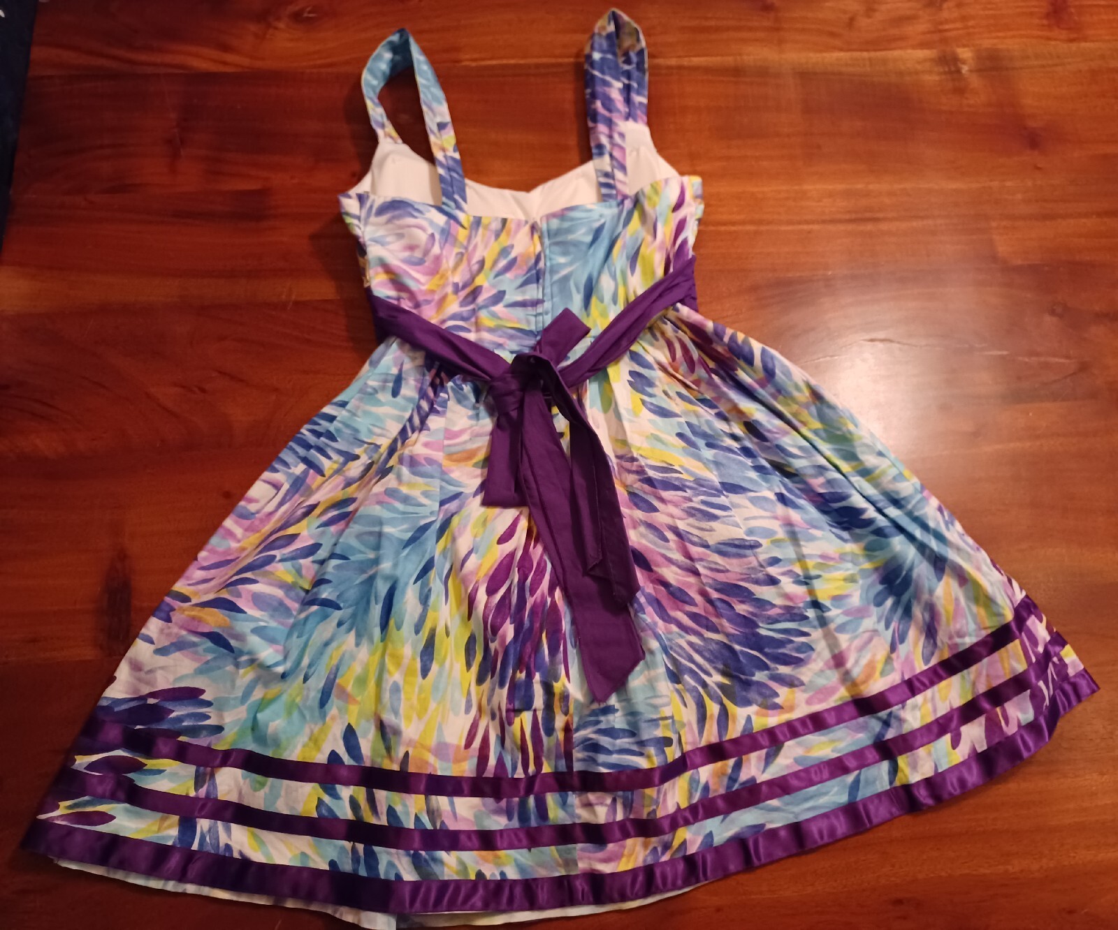 City Triangles Womens Purple Watercolor Floral Dress Reae Zip And Tie Sz 5