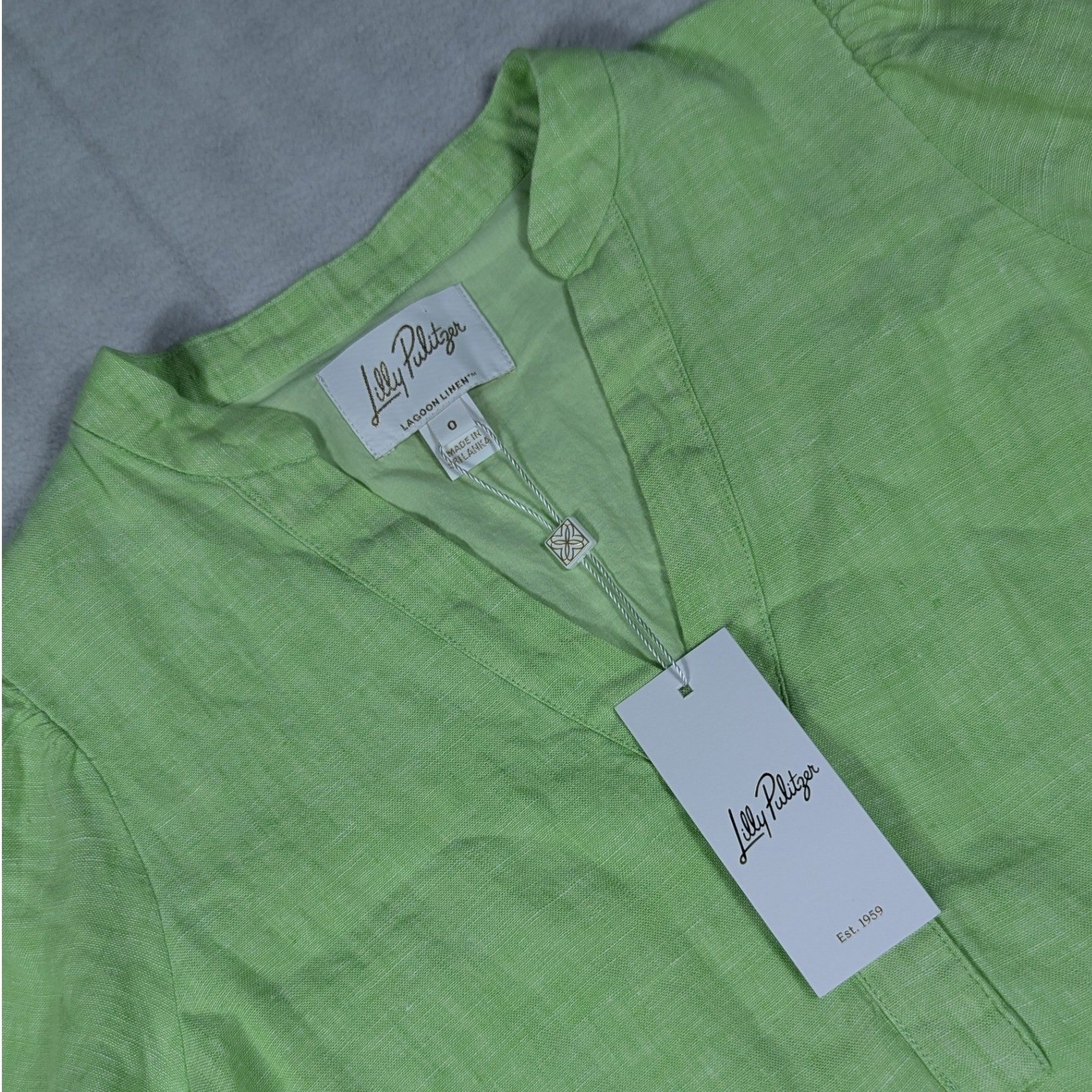 NEW Lilly Pulitzer Mialeigh Elbow Sleeve Lagoon Linen Dress Jade Lime Green 0