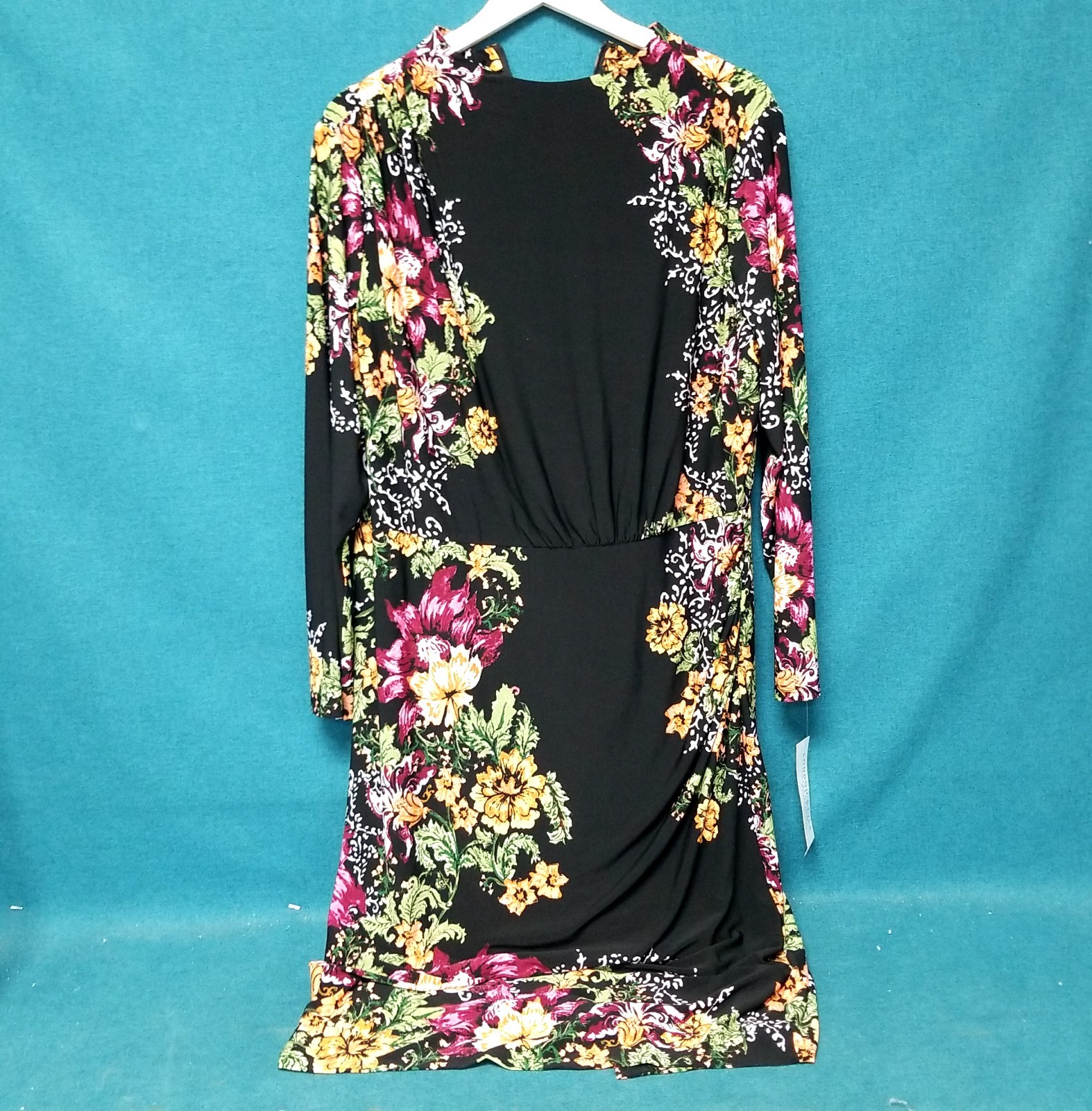 New Tagged London Style Collection Woman Sz 16w Black Wine Floral Midi Dress