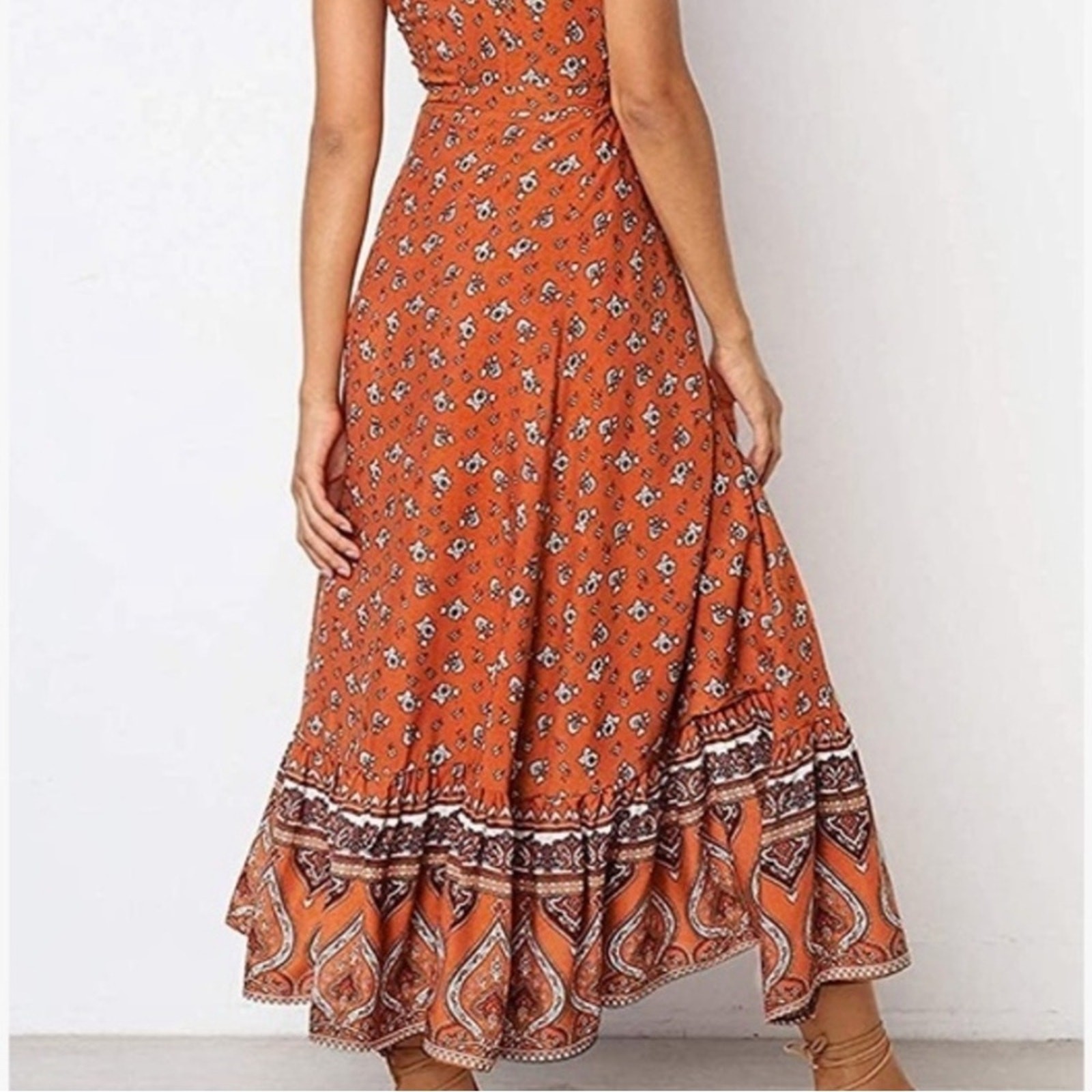 Maxi Dress Medium Boho Wrap Cottage Floral Long dress Vacation cruise romantic