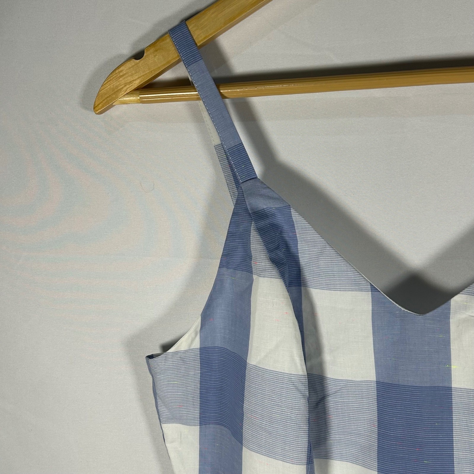 Copper Key Blue White Gingham Plaid with specks of pink and green Dress size M