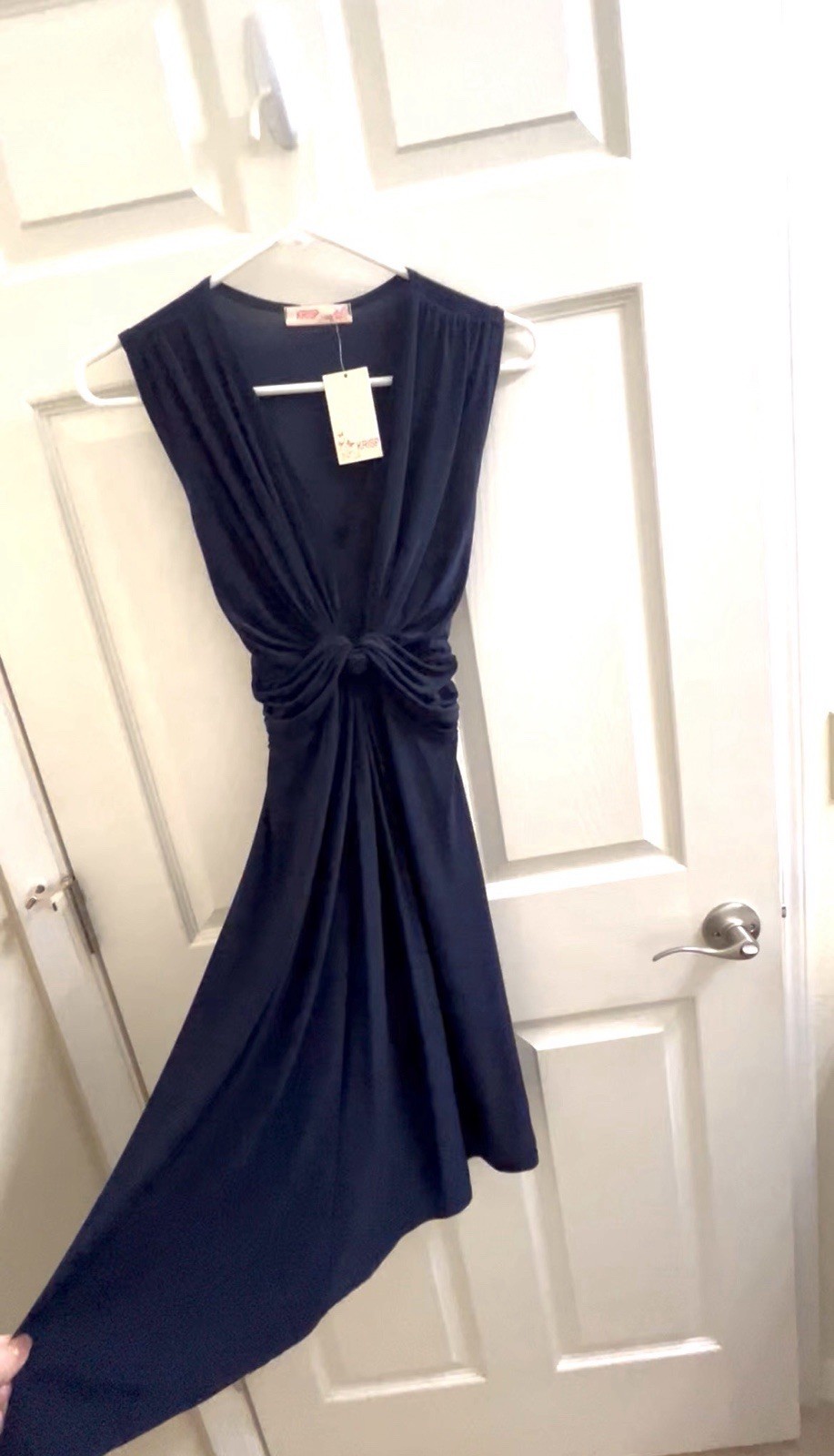 Krisp Midi Dress In Navy Size 12. Adjustable Tie Back Waist. Flattering And NWT!