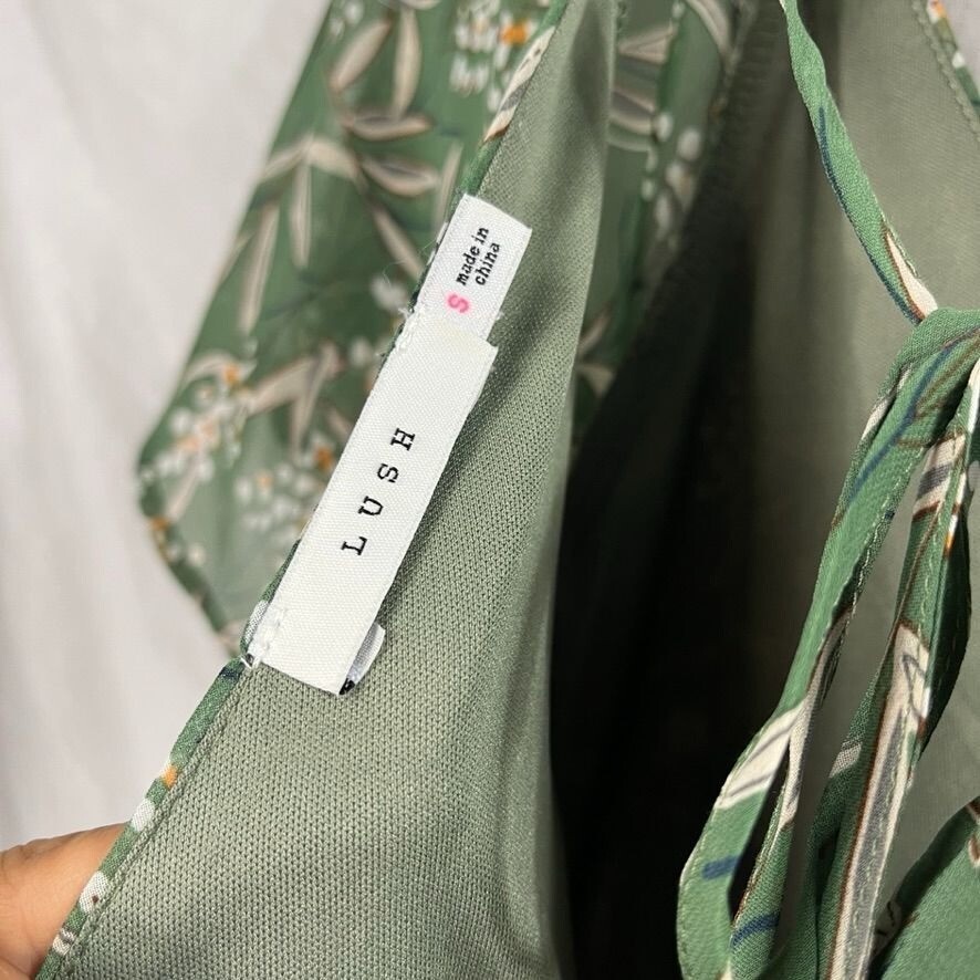 Lush Wrap Top Flutter Sleeve Midi Dres Womens S Sage Green Floral Tiered Ruffle