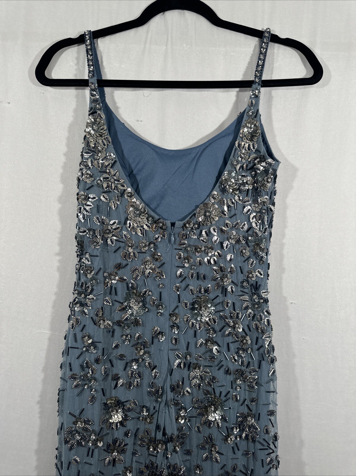 NWT Mac Duggal [ 2 ] 5477 Floral Embellished Scoop Neck Gown in Slate Grey #J744