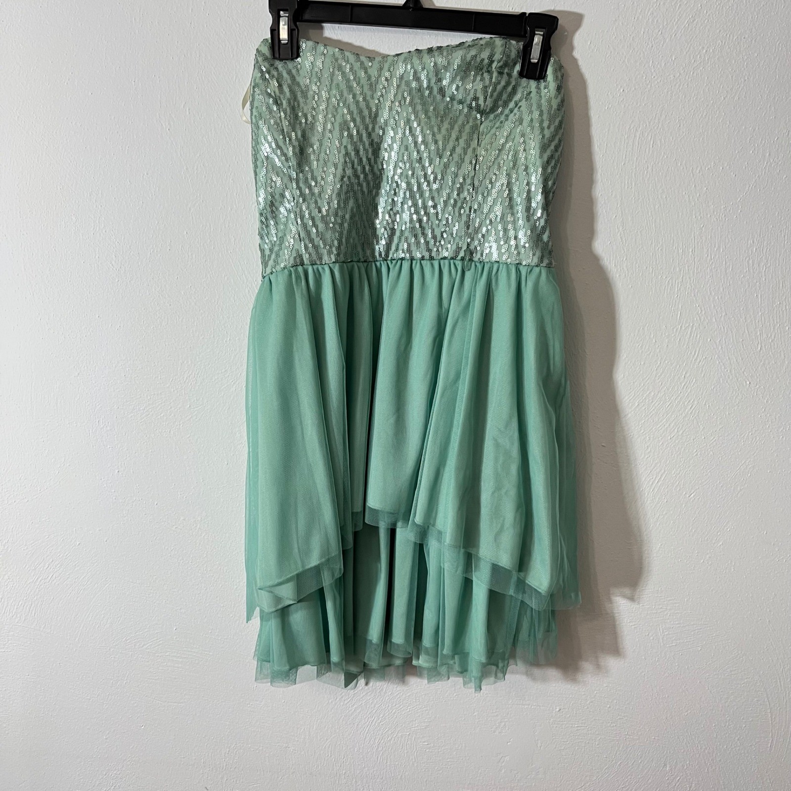 By & By Mint Green Strapless Sequin Chevron Tulle Party Dress Junior 13 Coastal
