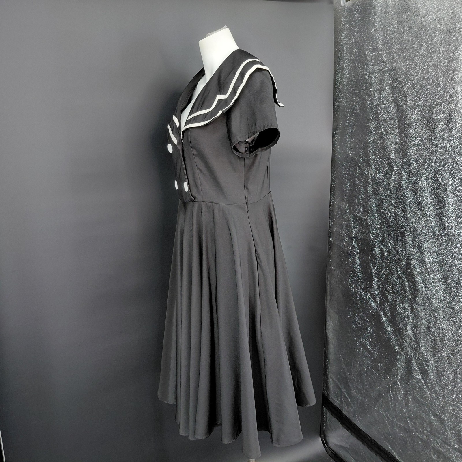 Chic Star Dress Womens 40 Black Sailor Collar Fit Flare Nautical Retro Party Alt