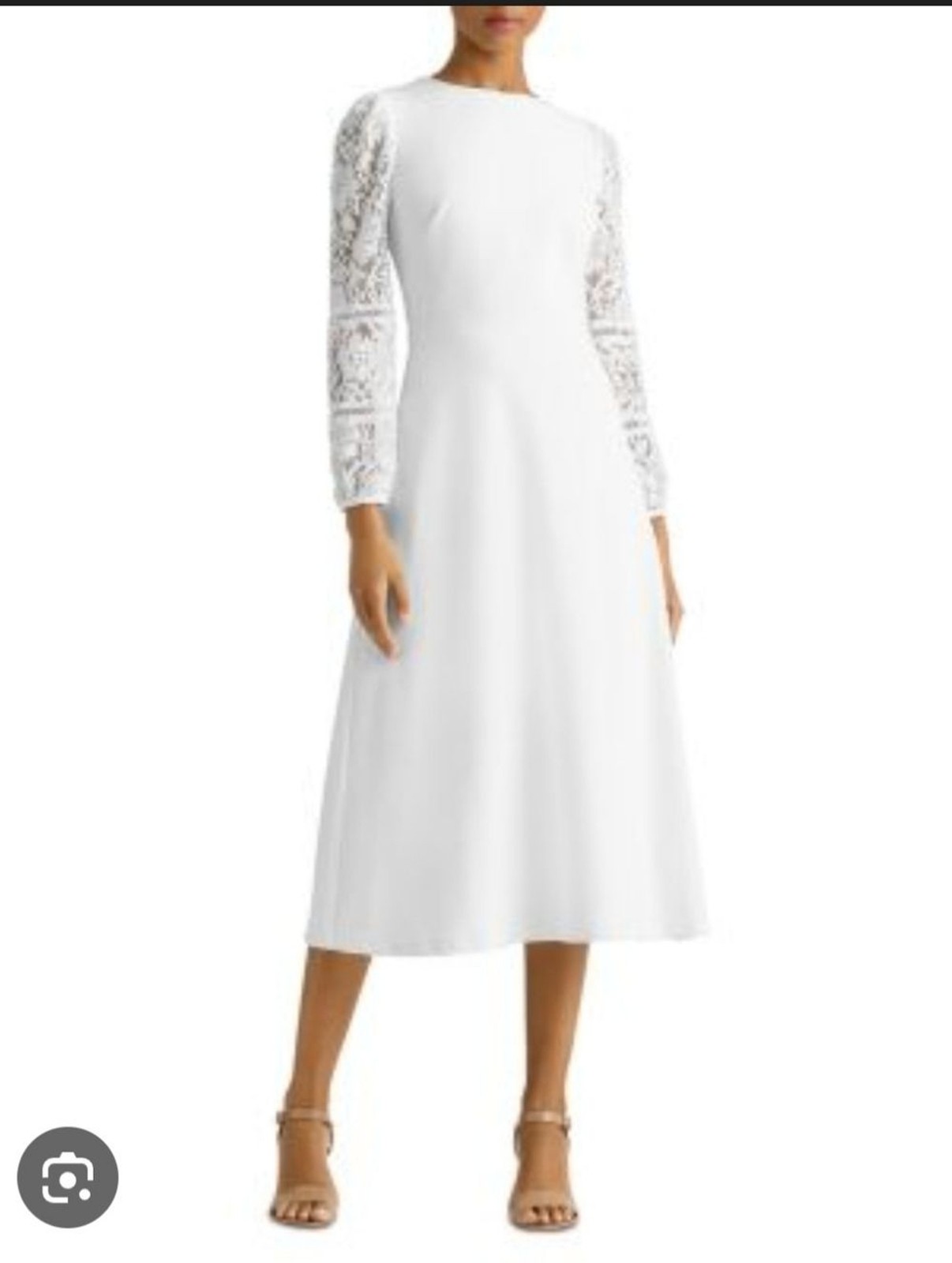 Shein White Dress Sheer Lace Long Puffed Sleeves Pockets Bridal Church Boho L