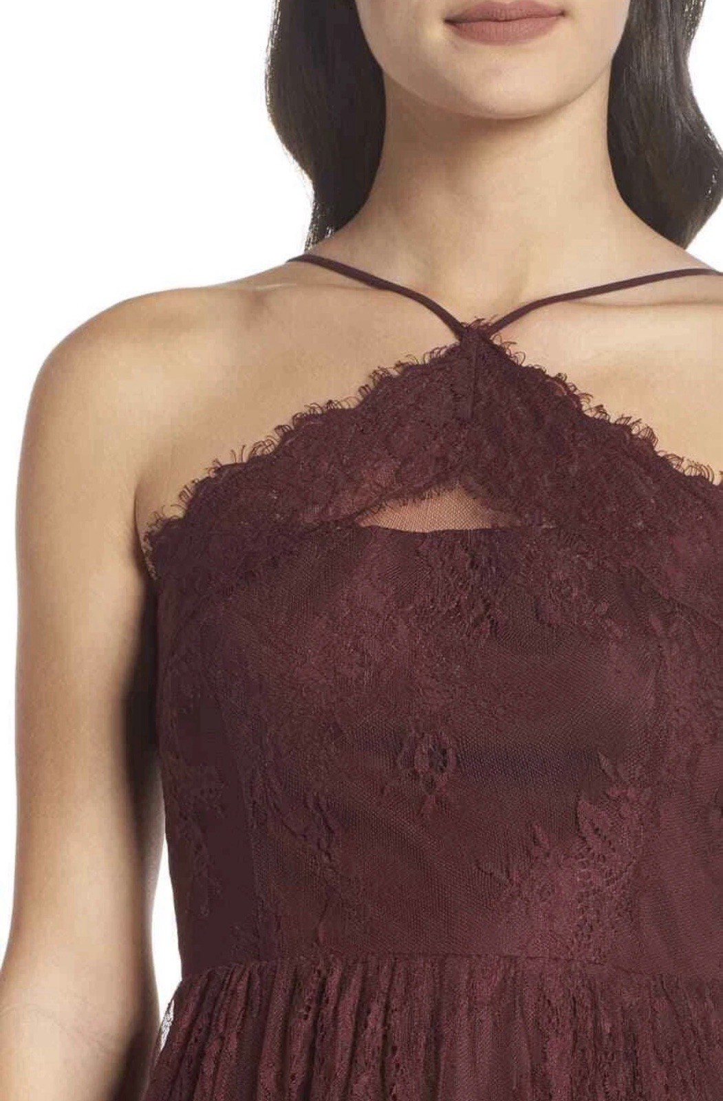 Heartloom Belle Burgundy Lace Halter Maxi Dress size XS Gown AAK