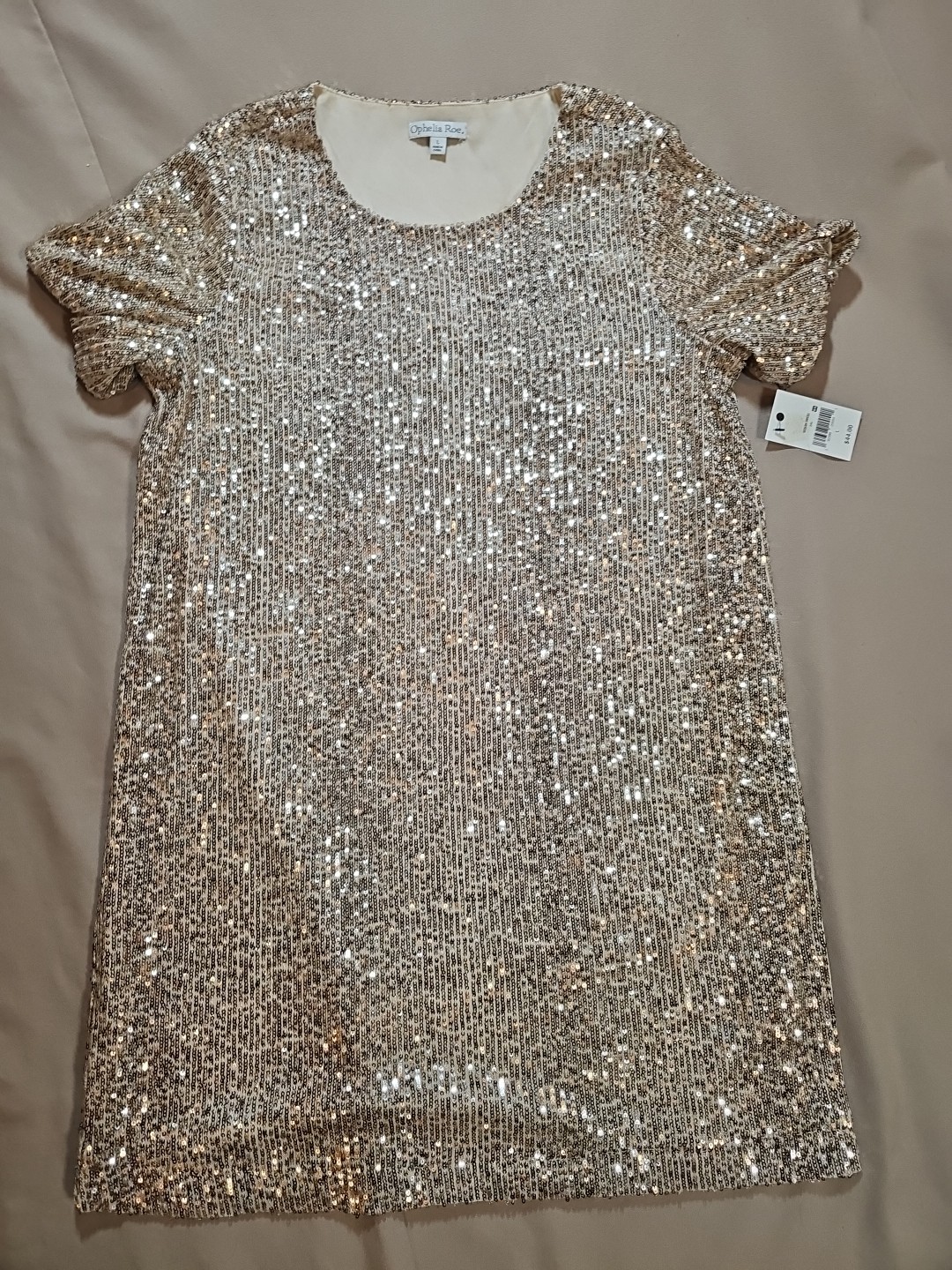 Ophelia Roe Womens Sequin Evening HolidayParty Dress Gold Pullover Stretch Large