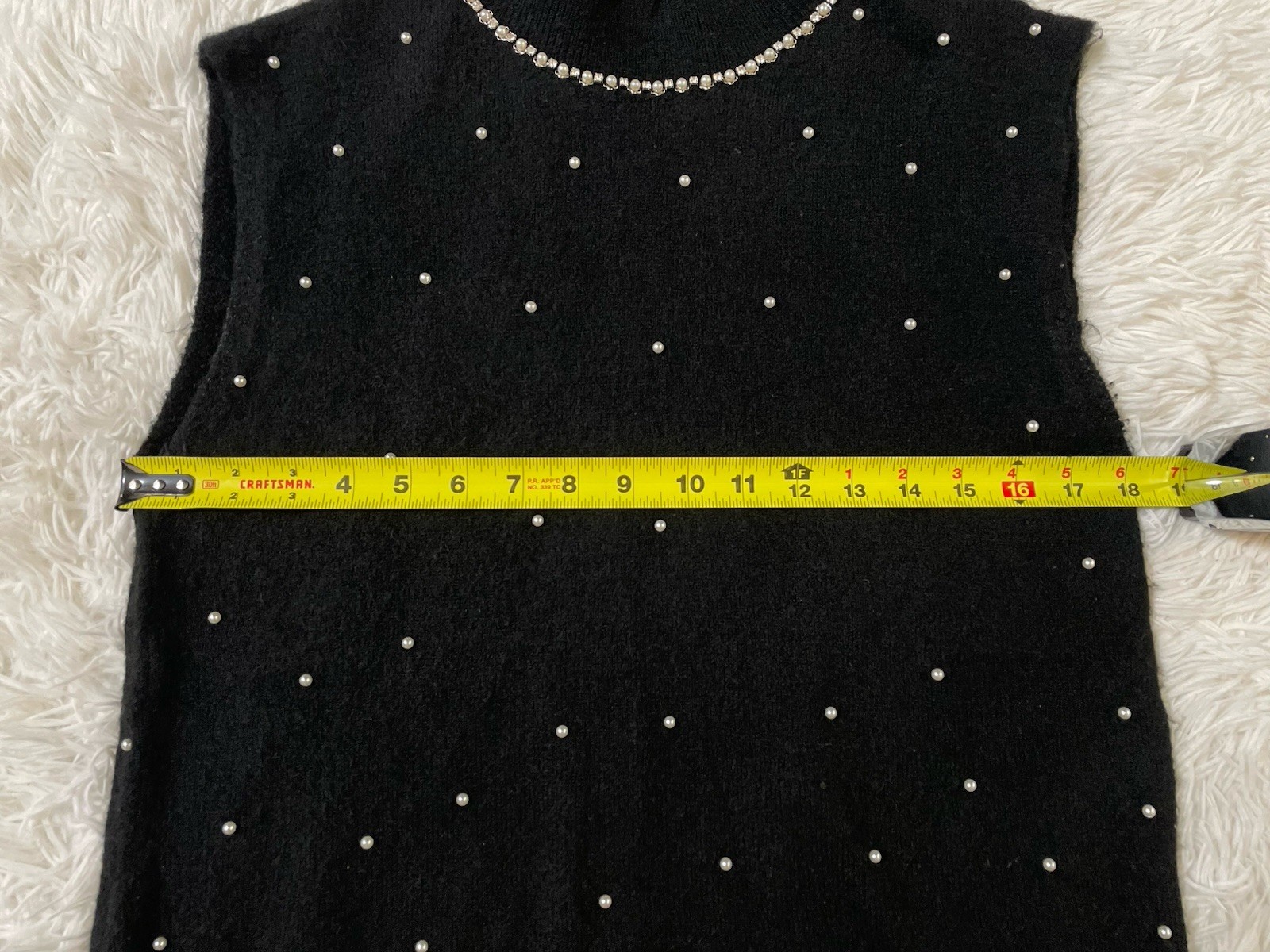 ZARA Pearl Rhinestone Mock Neck Posh Glam Classy Bling Y2K Knit Dress Black L